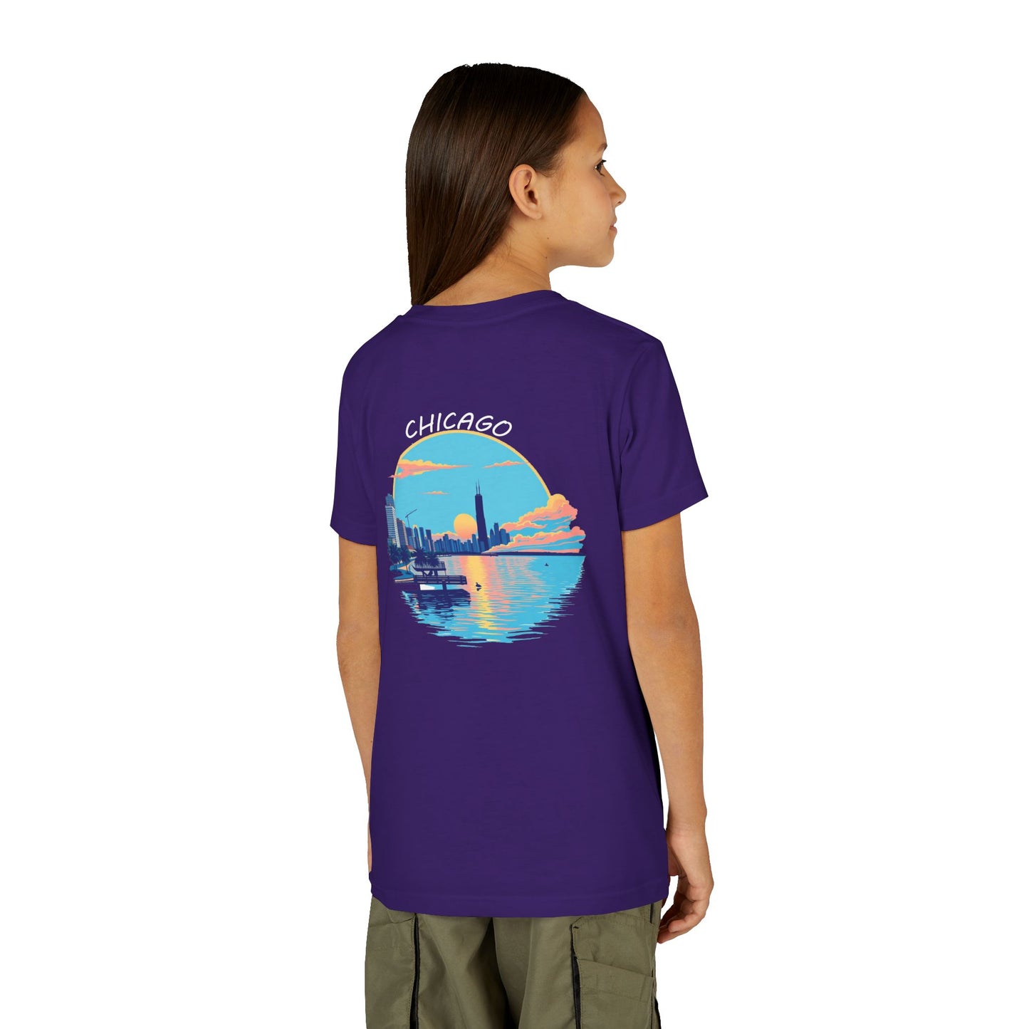 Retro Chicago Sunset Unisex Youth Short Sleeve Tee
