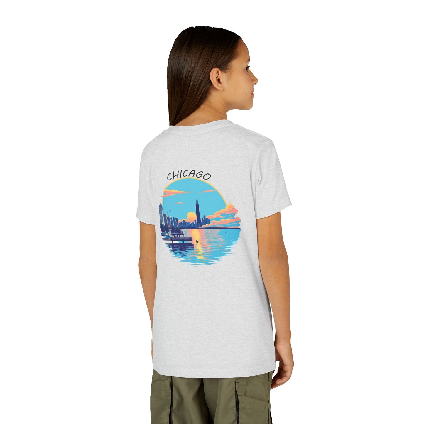Retro Chicago Sunset Unisex Youth Short Sleeve Tee