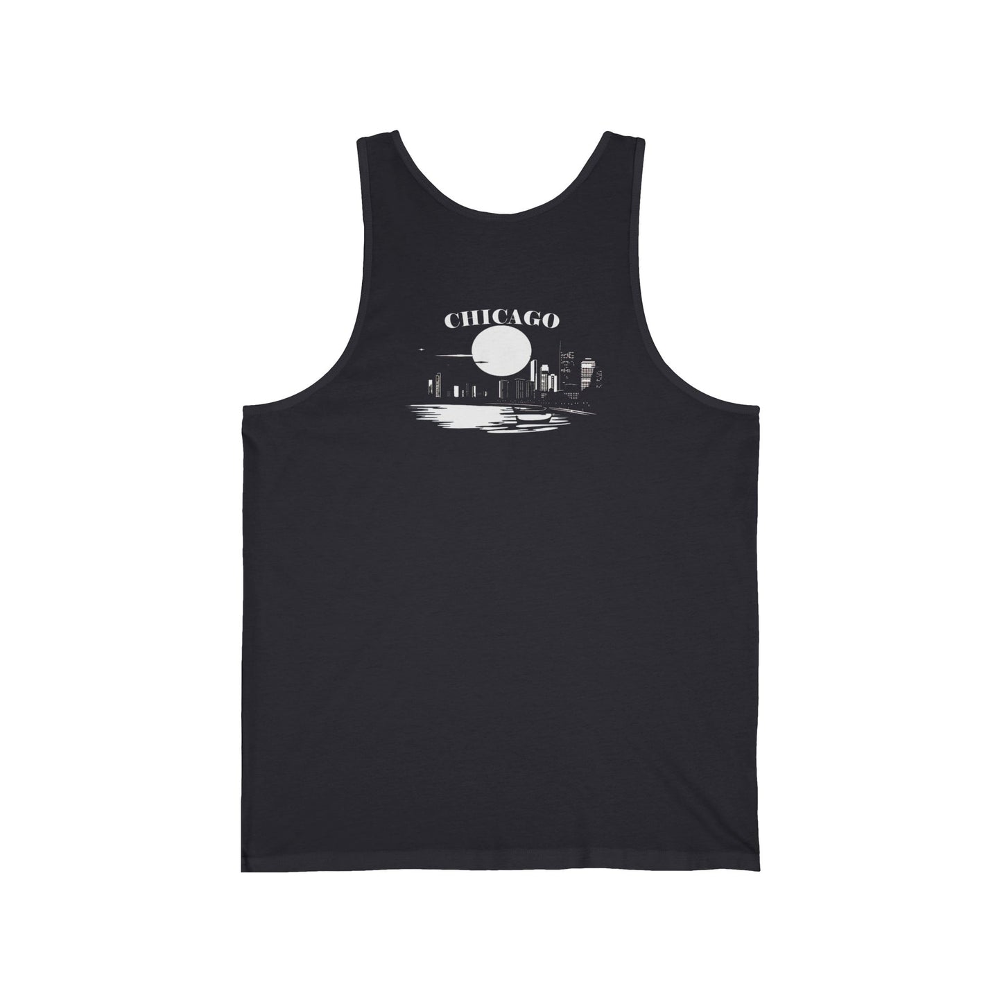 Mystery Noir Chicago Skyline Sunset Unisex Jersey Tank