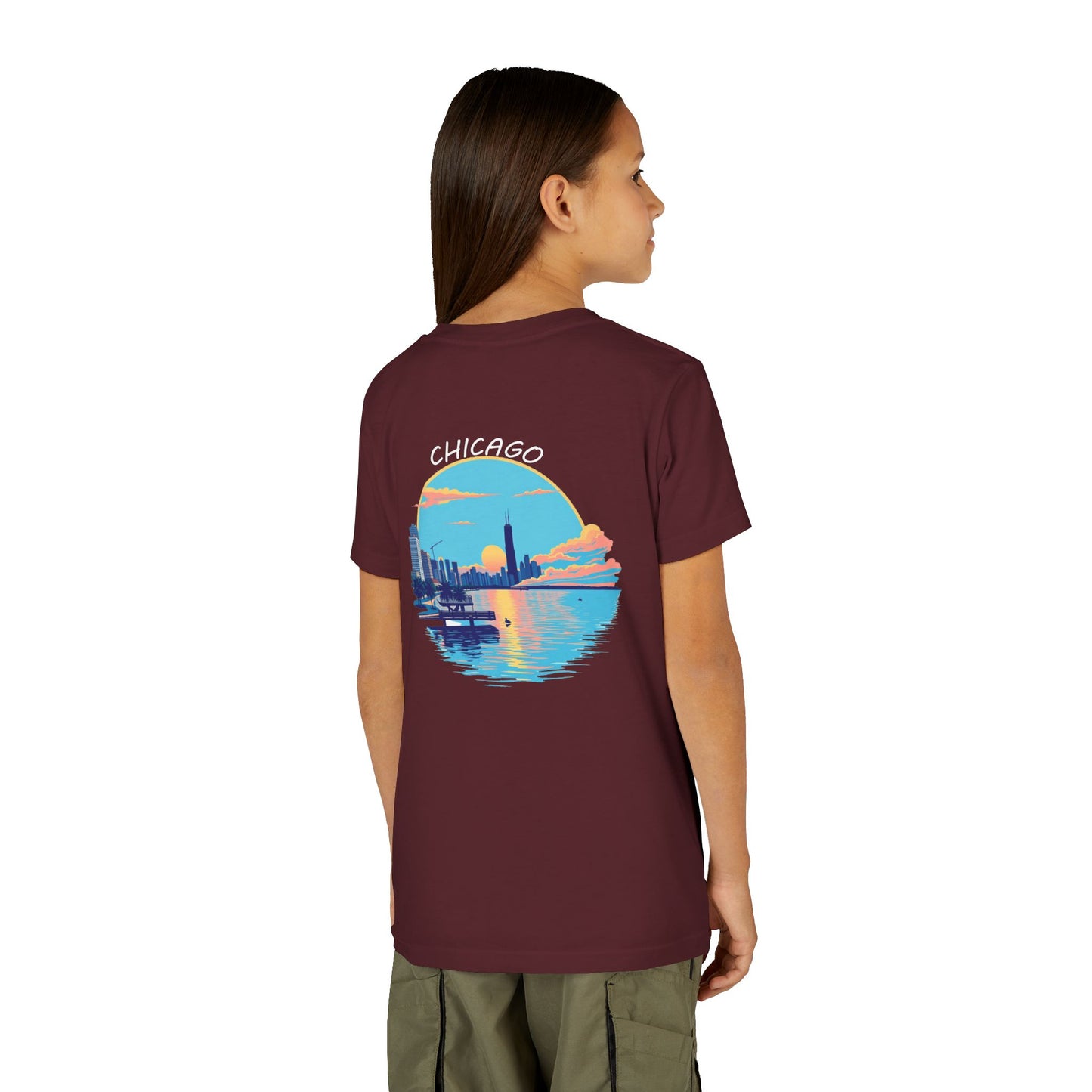 Retro Chicago Sunset Unisex Youth Short Sleeve Tee