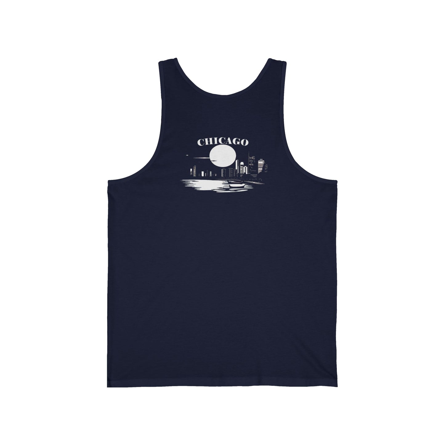 Mystery Noir Chicago Skyline Sunset Unisex Jersey Tank