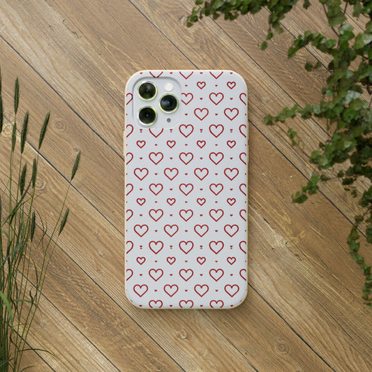 Red Hearts Print MagSafe Biodegradable Phone Case