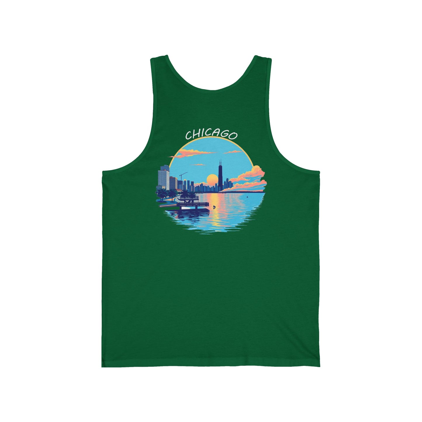Retro Chicago Sunset Unisex Jersey Tank