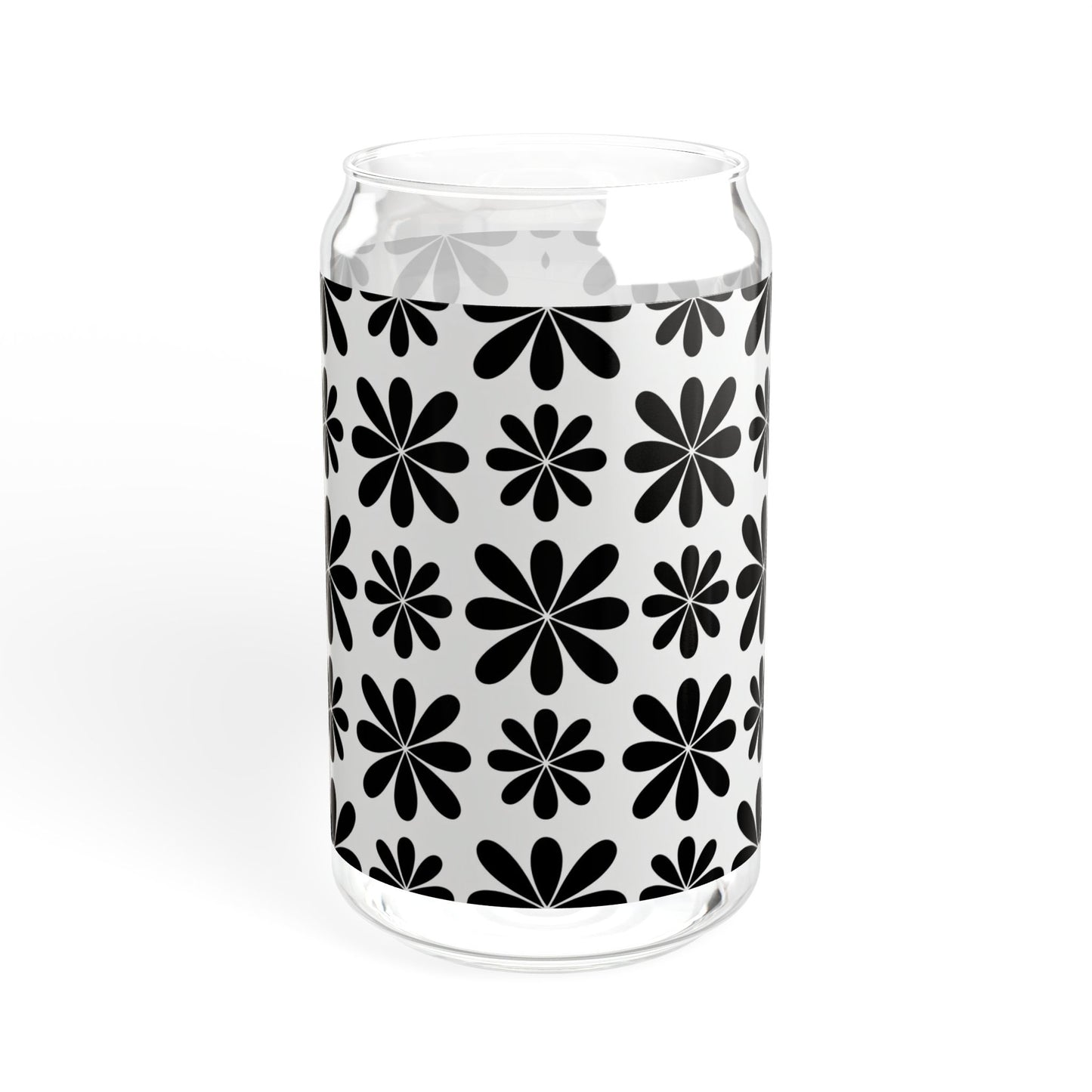 Black Flower 16 oz. Sipper Glass