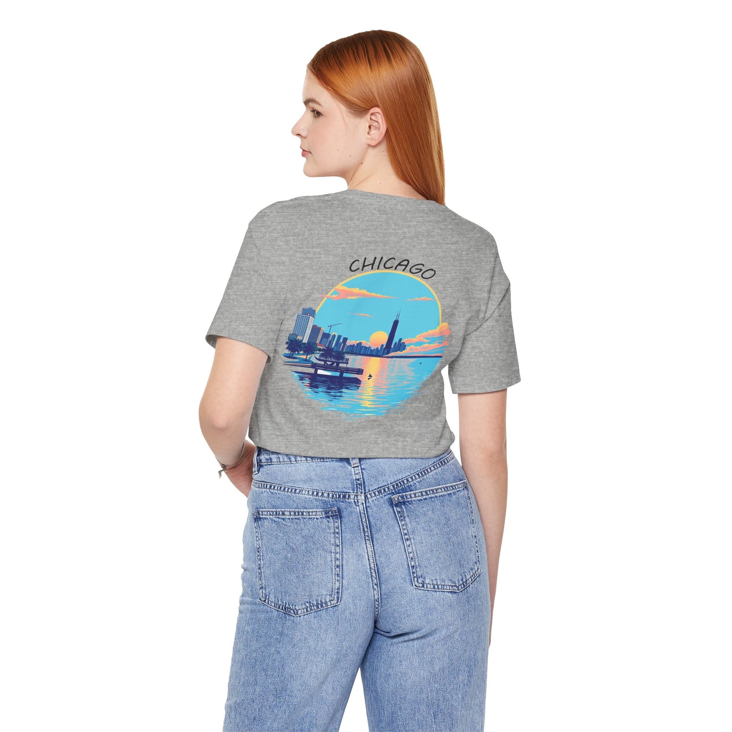 Retro Chicago Sunset Unisex Jersey Short Sleeve Tee