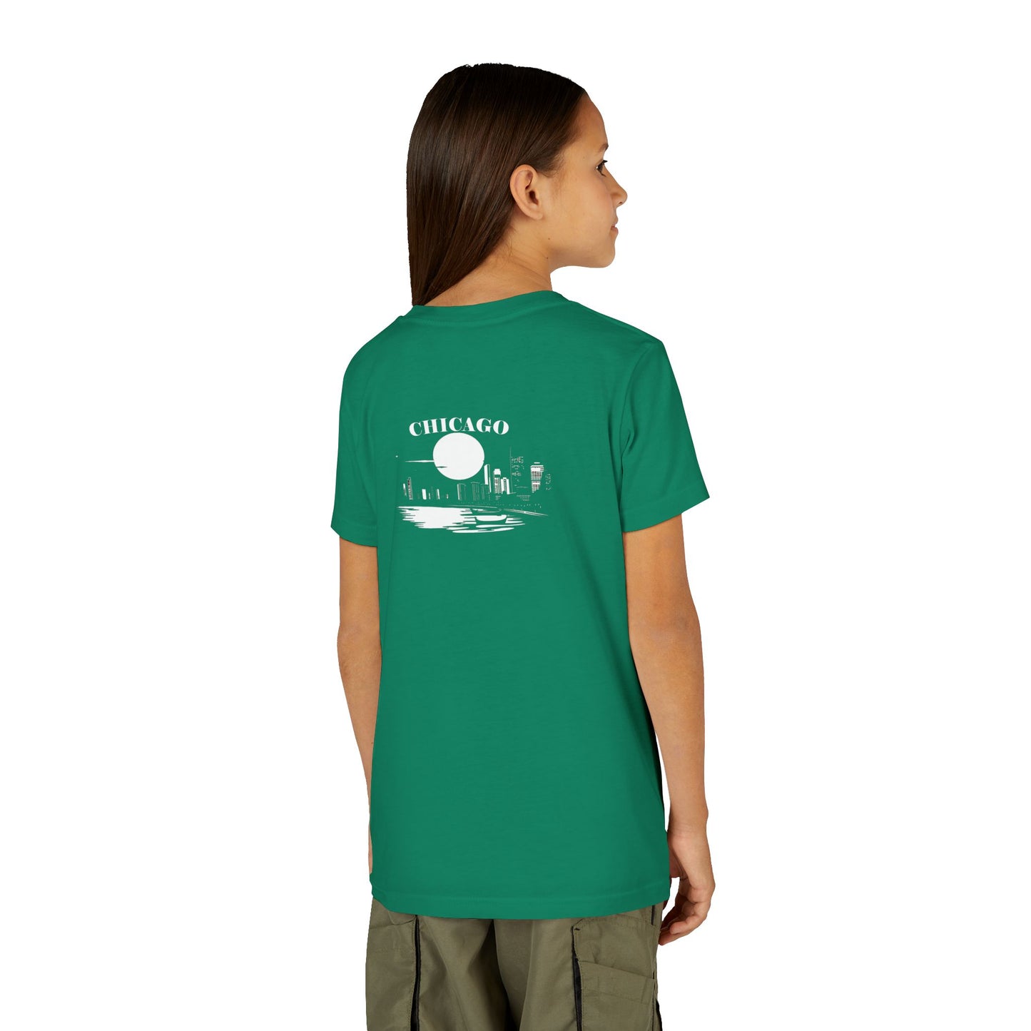 Mystery Noir Chicago Skyline Sunset Unisex Youth Short Sleeve Tee