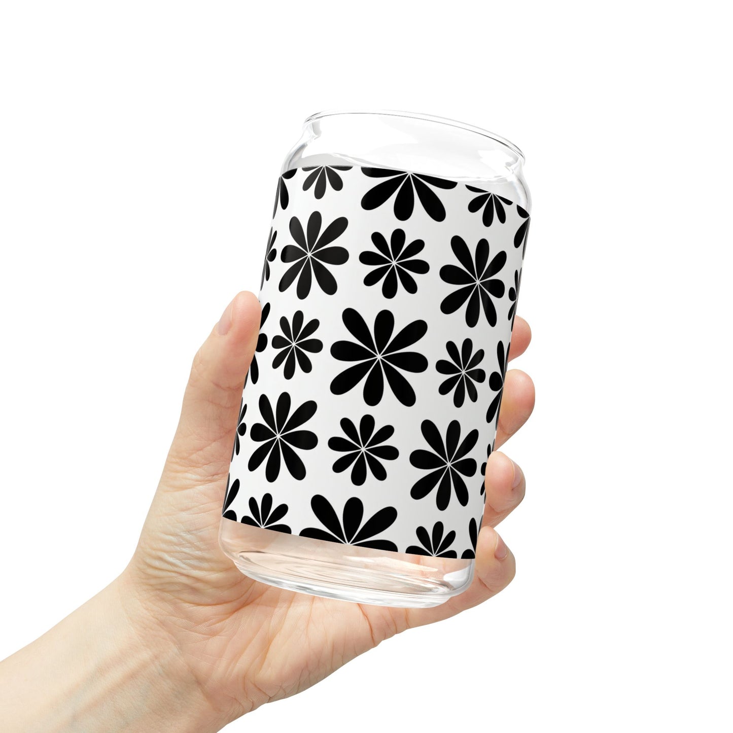Black Flower 16 oz. Sipper Glass
