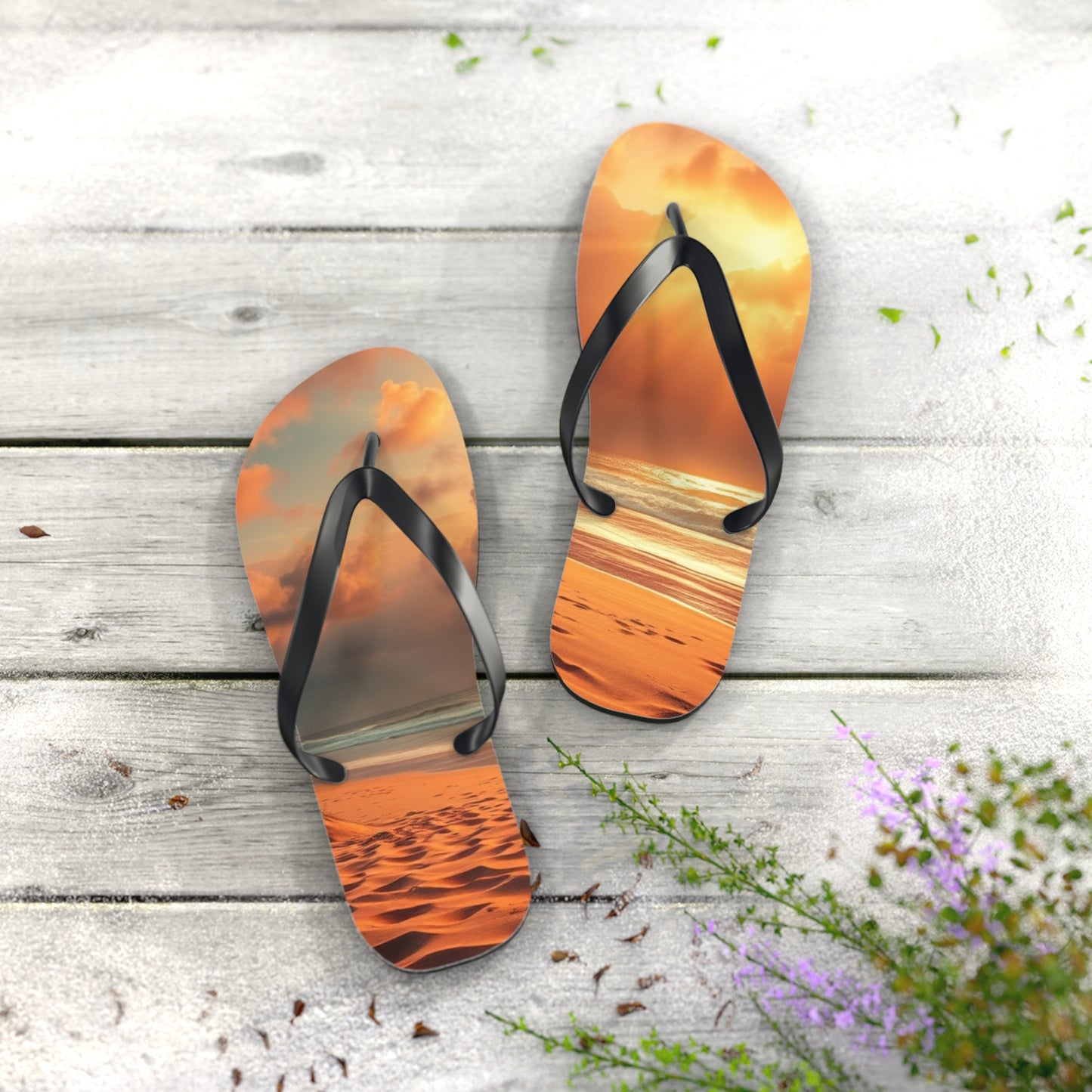 Sandy Beach Sunset Flip Flops