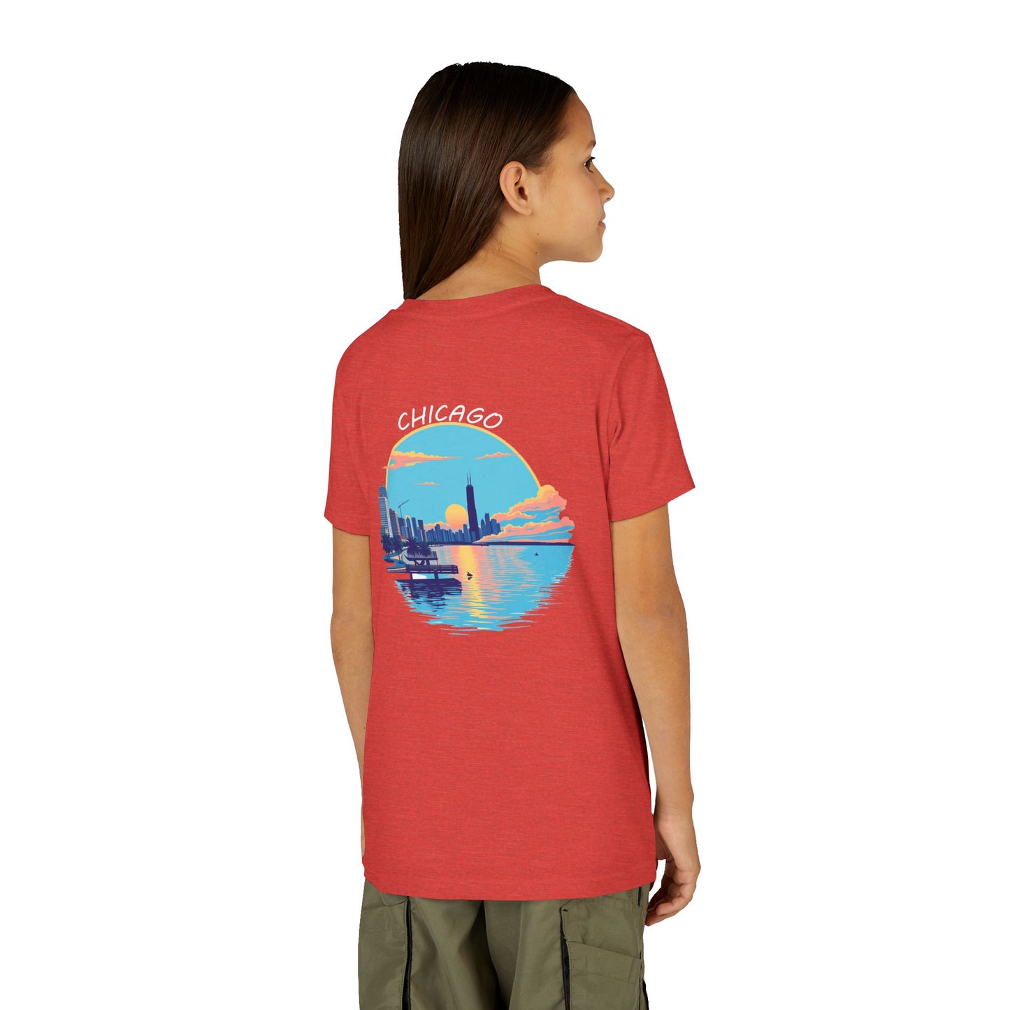 Retro Chicago Sunset Unisex Youth Short Sleeve Tee