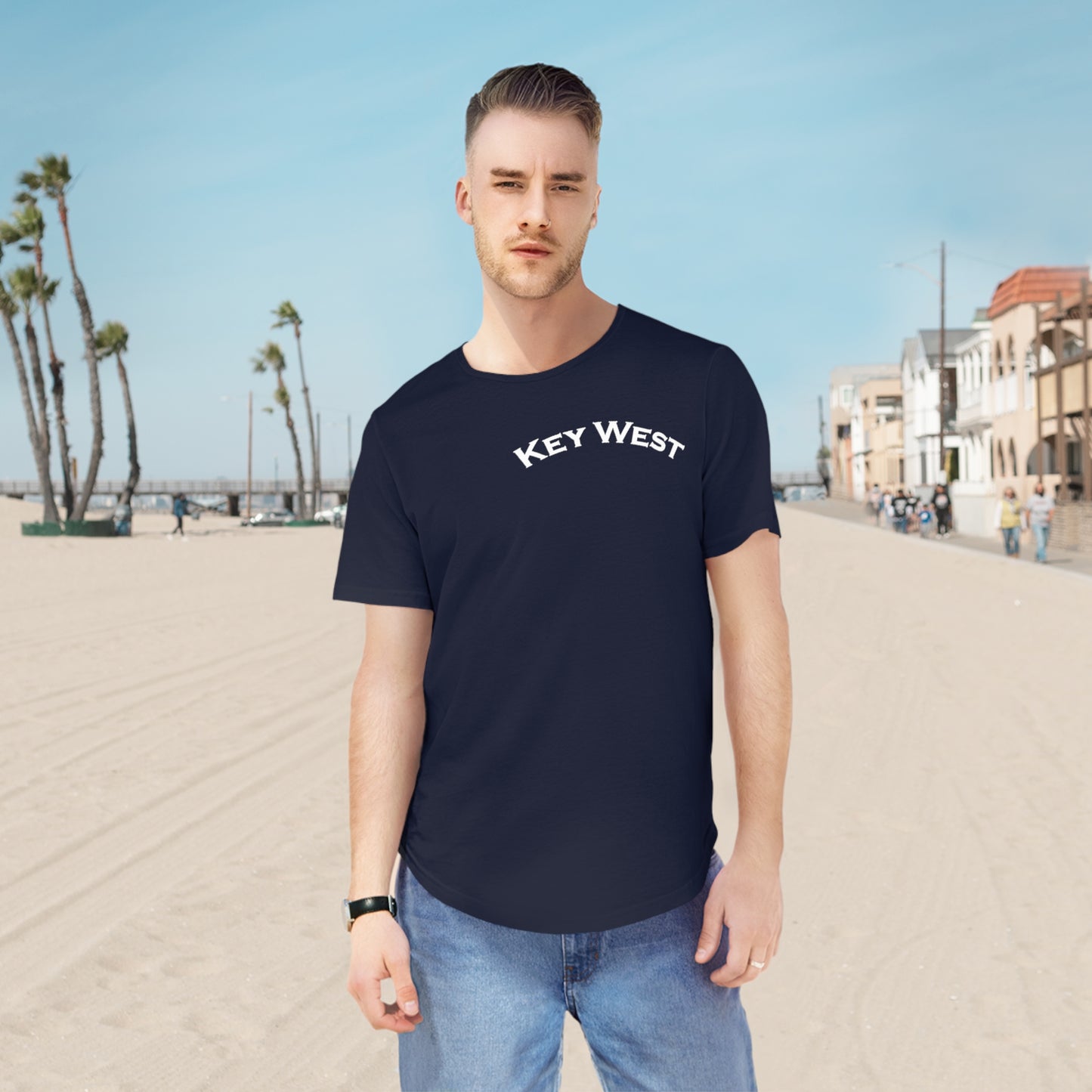 Vibrant Key West Men's Jersey Curved Hem Tee