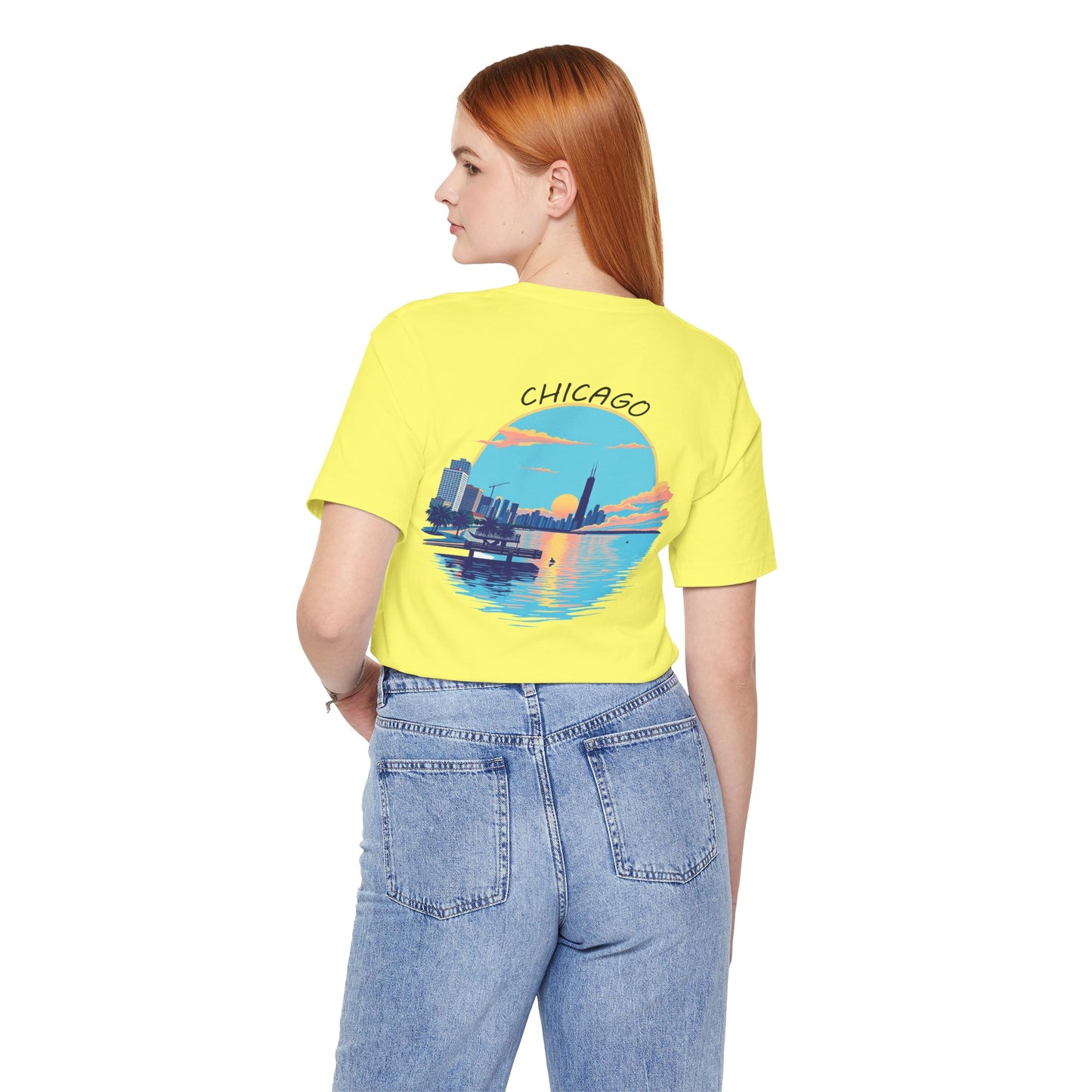 Retro Chicago Sunset Unisex Jersey Short Sleeve Tee