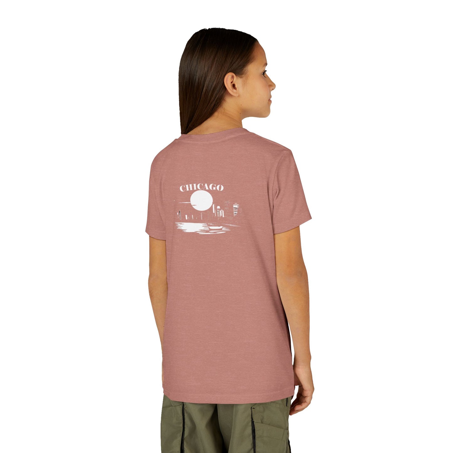 Mystery Noir Chicago Skyline Sunset Unisex Youth Short Sleeve Tee