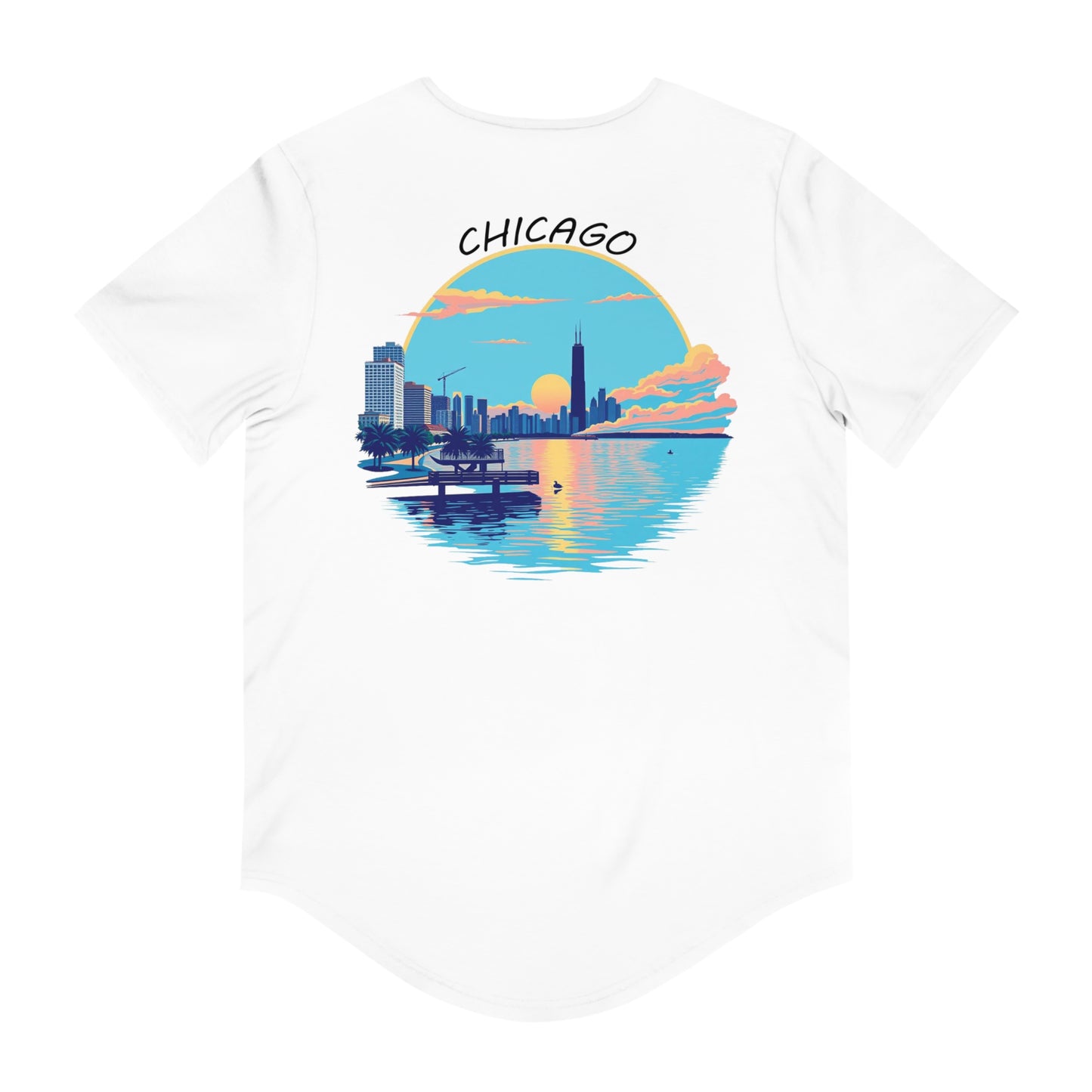 Retro Chicago Sunset Men's Jersey Curved Hem Tee