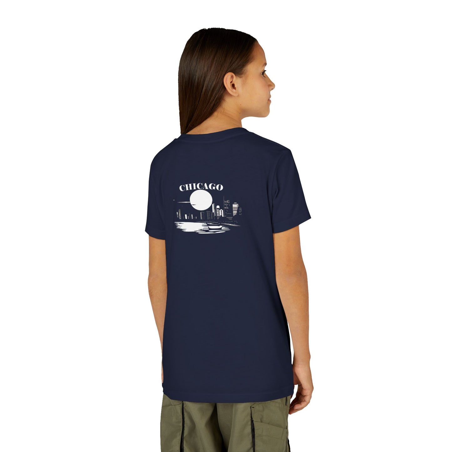 Mystery Noir Chicago Skyline Sunset Unisex Youth Short Sleeve Tee