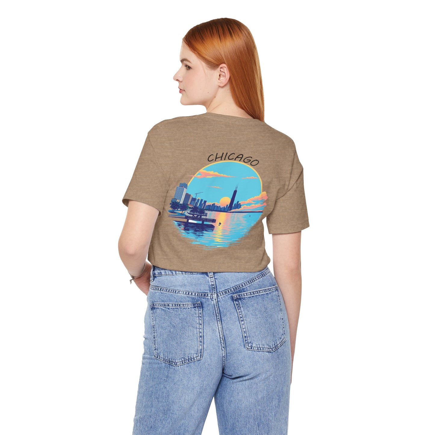 Retro Chicago Sunset Unisex Jersey Short Sleeve Tee