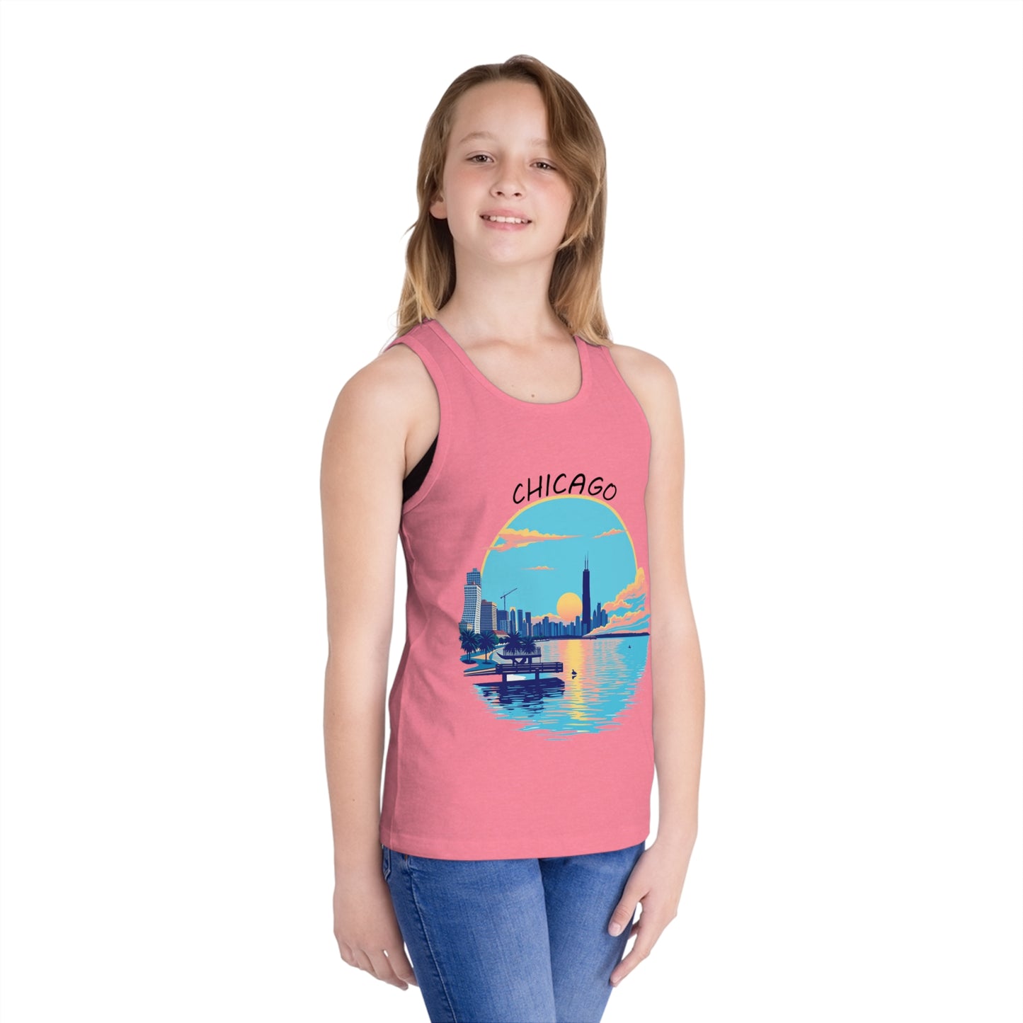 Retro Chicago Sunset Unisex Kids Jersey Tank Top