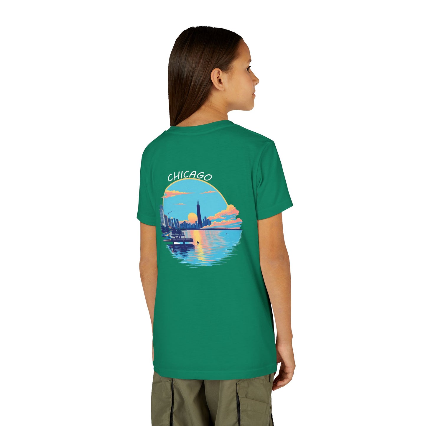 Retro Chicago Sunset Unisex Youth Short Sleeve Tee