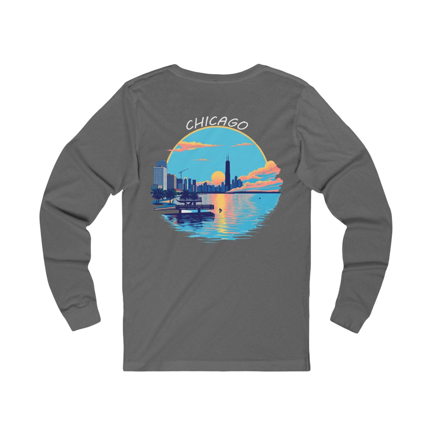 Retro Chicago Sunset Unisex Jersey Long Sleeve Tee