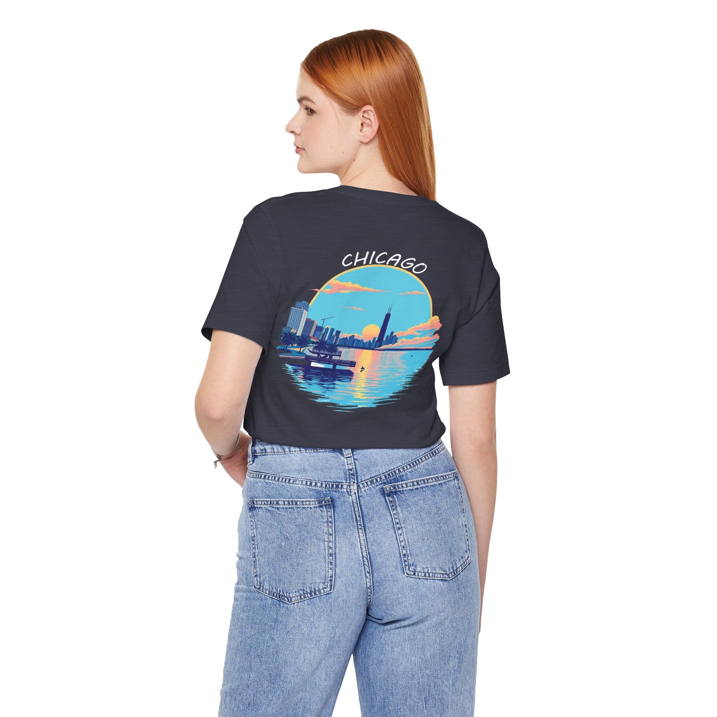 Retro Chicago Sunset Unisex Jersey Short Sleeve Tee