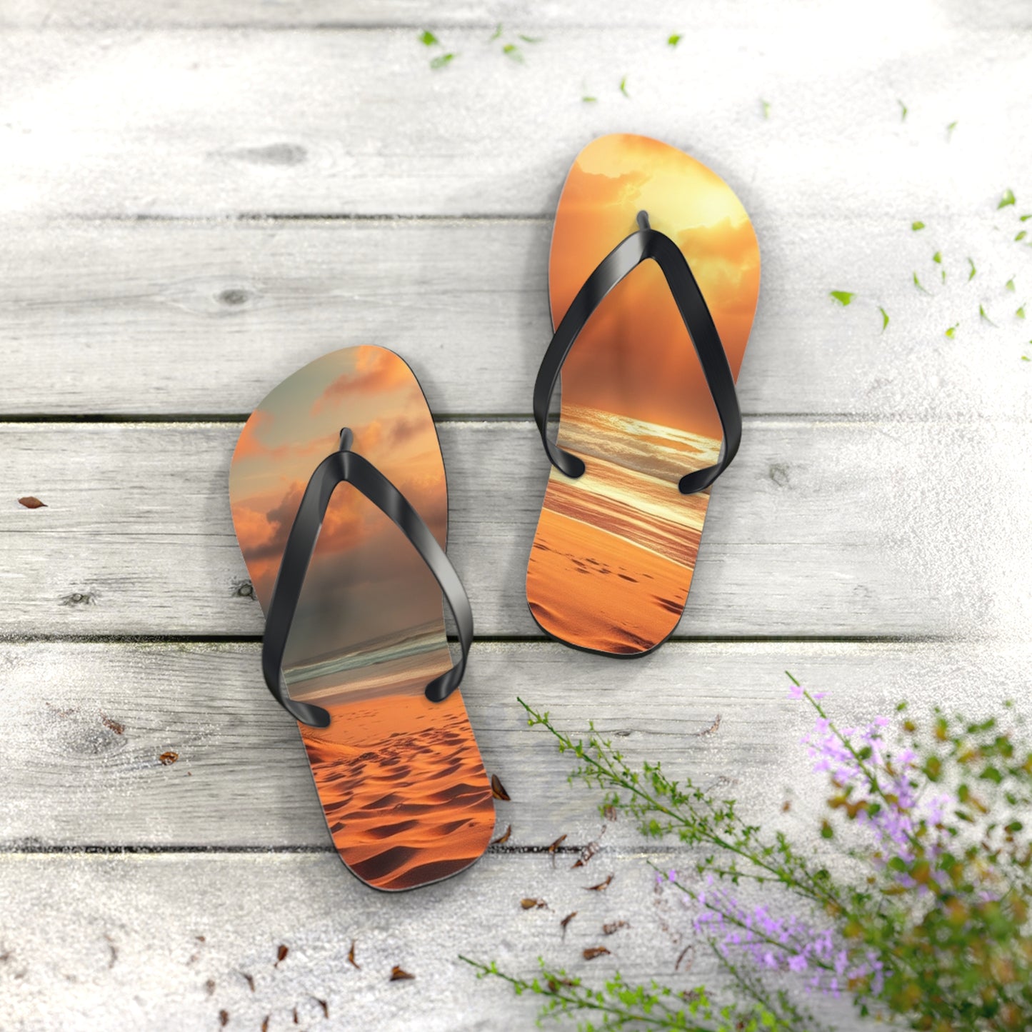 Sandy Beach Sunset Flip Flops