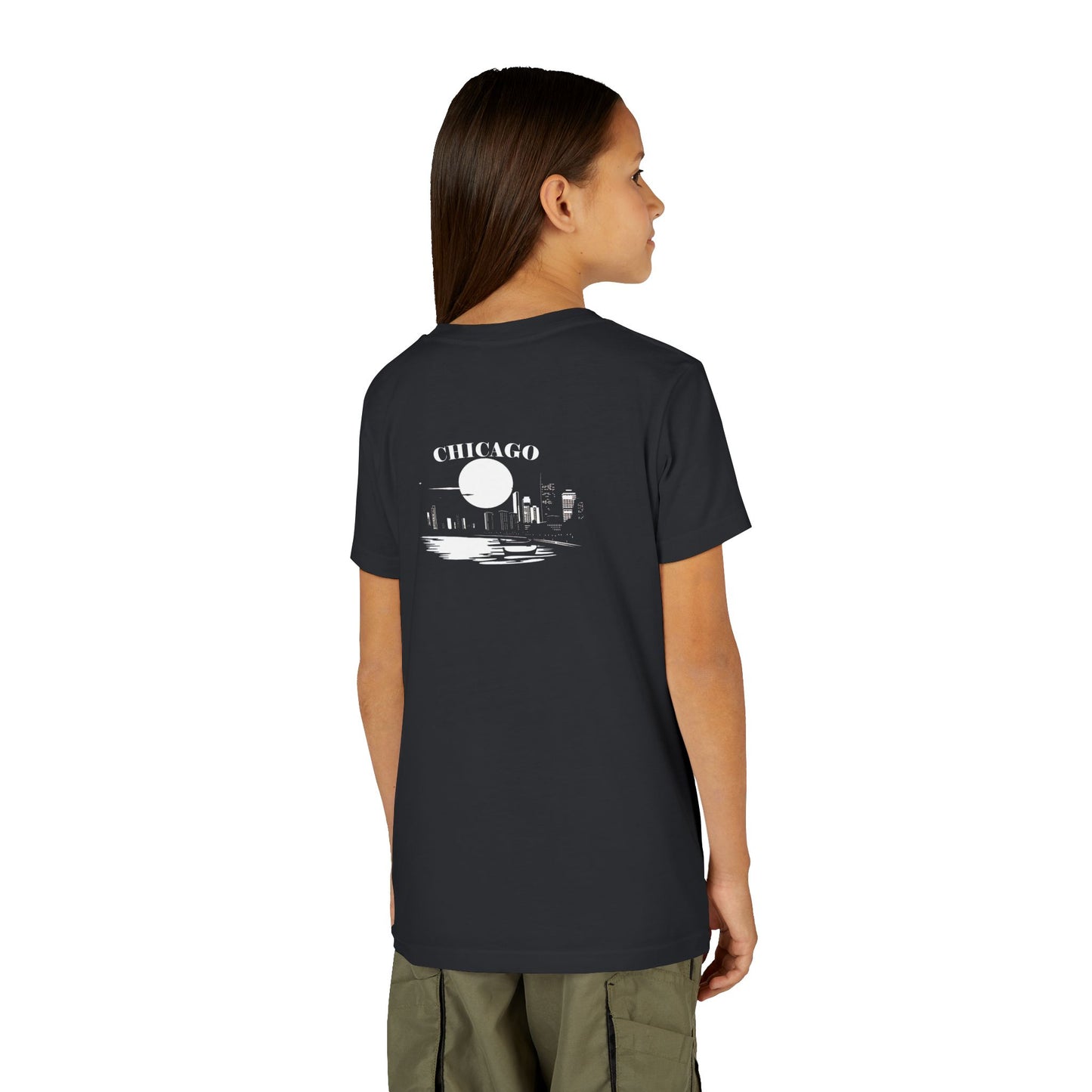 Mystery Noir Chicago Skyline Sunset Unisex Youth Short Sleeve Tee