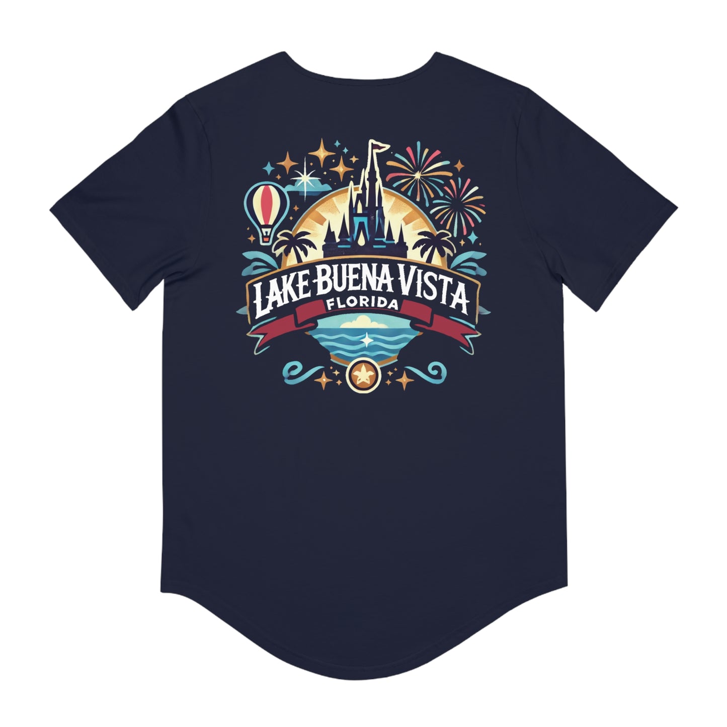 Adventurous Lake Buena Vista Men's Jersey Curved Hem Tee