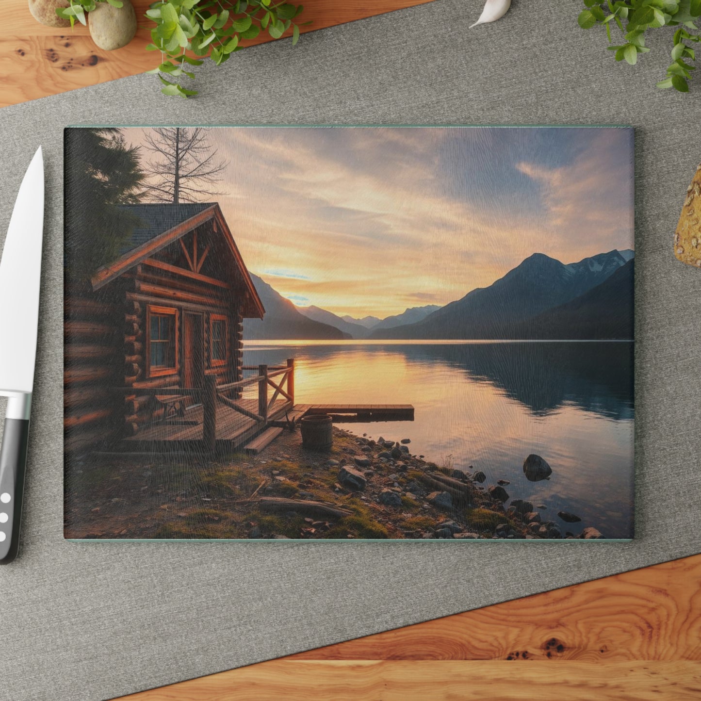 Lakeside Cabin Glass Cutting Board