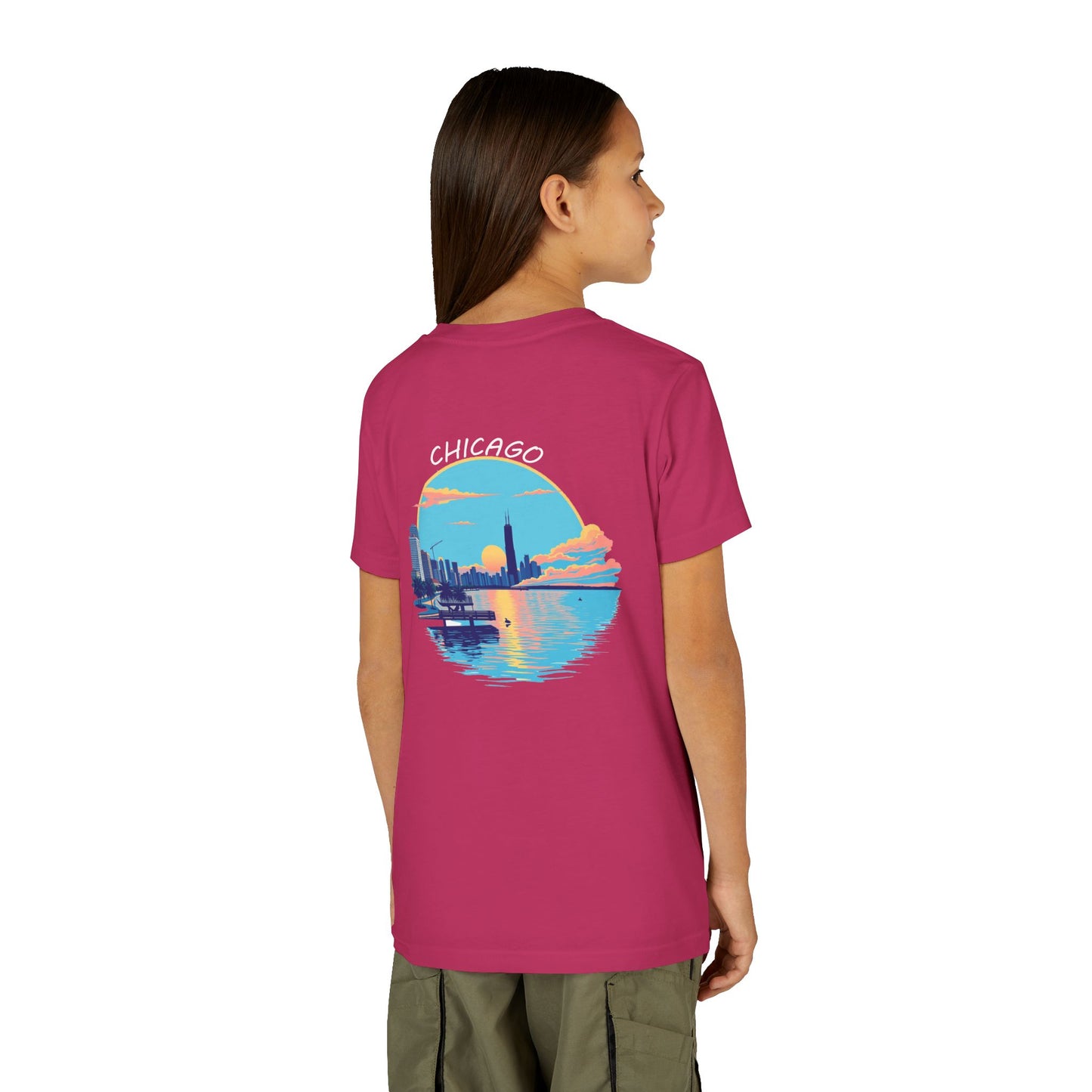 Retro Chicago Sunset Unisex Youth Short Sleeve Tee