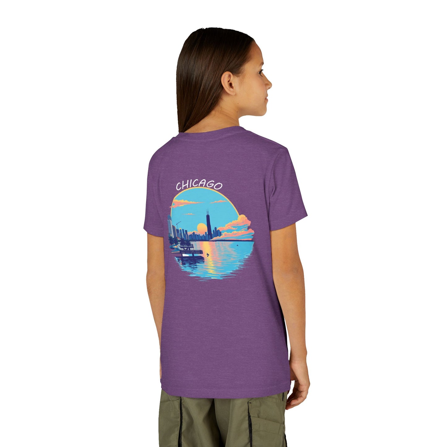 Retro Chicago Sunset Unisex Youth Short Sleeve Tee
