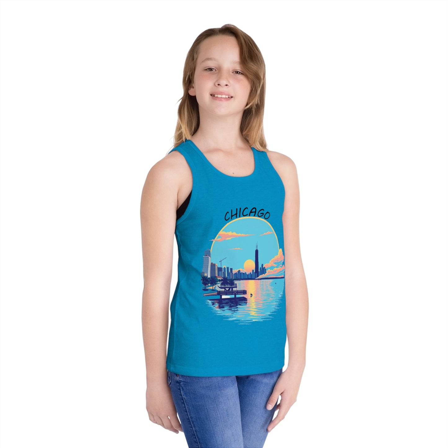 Retro Chicago Sunset Unisex Kids Jersey Tank Top
