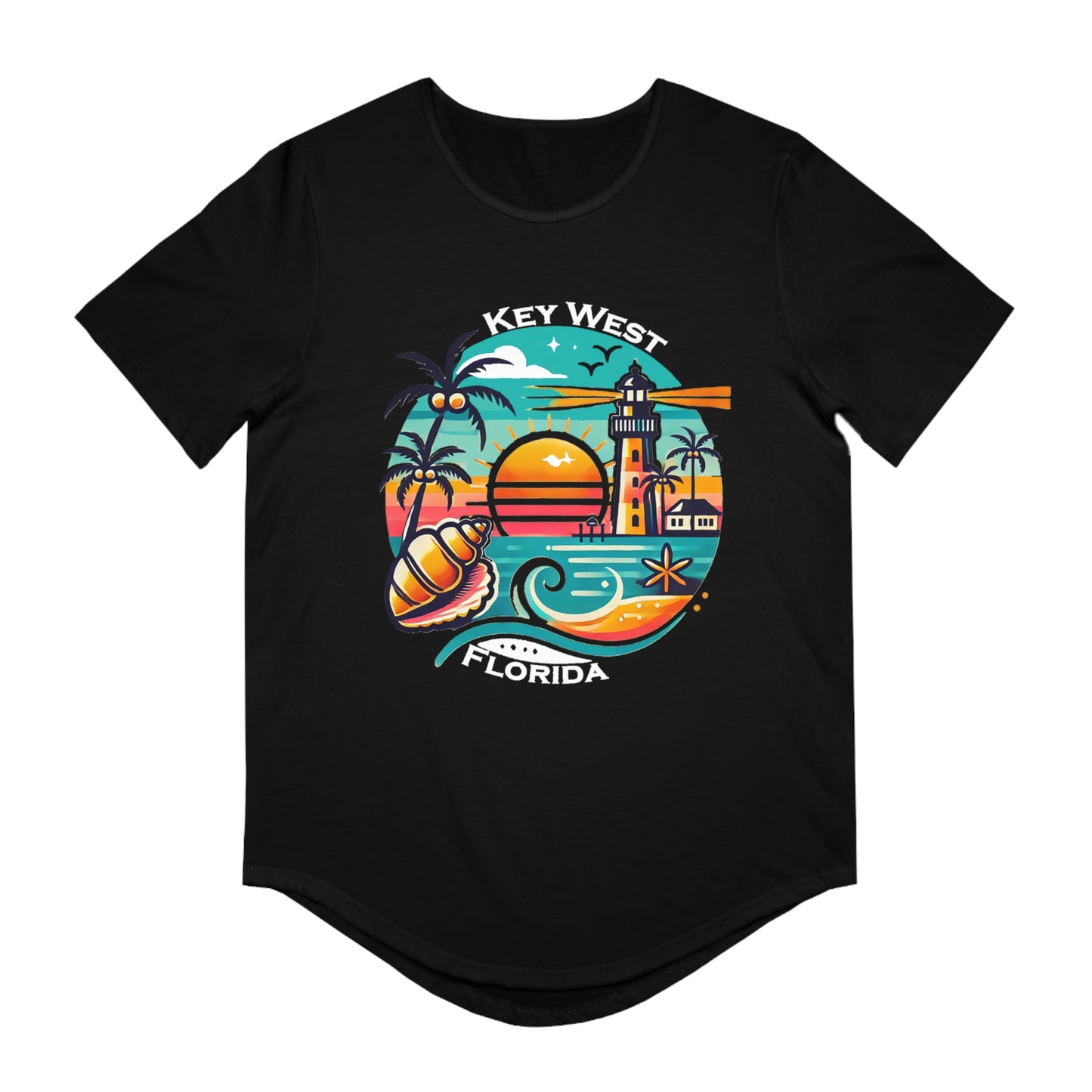 Vibrant Key West Men's Jersey Curved Hem Tee