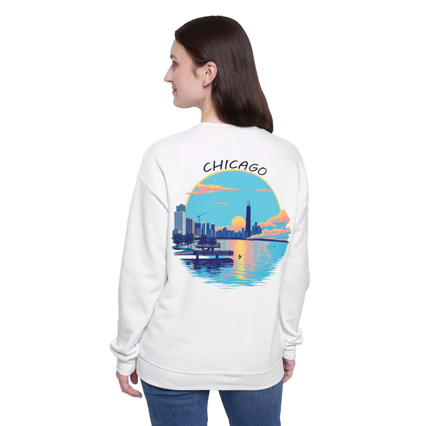 Retro Chicago Sunset Unisex Drop Shoulder Sweatshirt