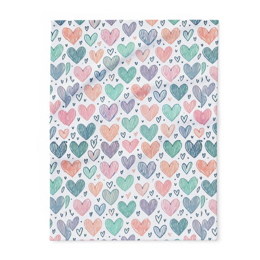 Pastel Heart Print Arctic Fleece Blanket