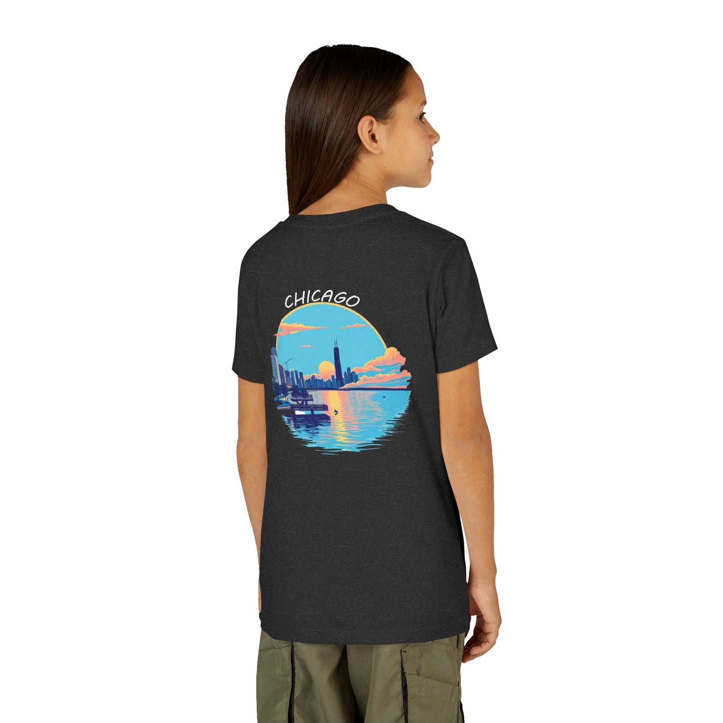Retro Chicago Sunset Unisex Youth Short Sleeve Tee