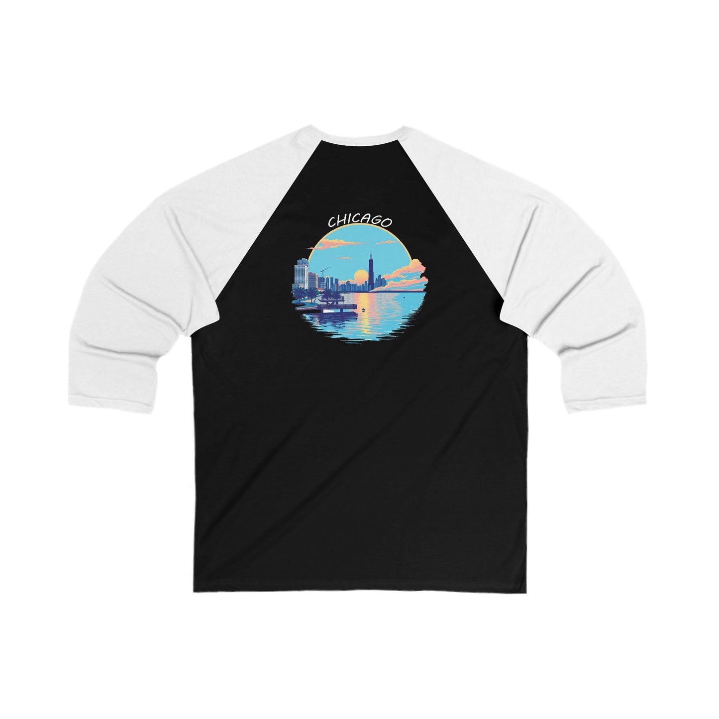 Retro Chicago Sunset Men's 3/4 Sleeve Baseball Tee