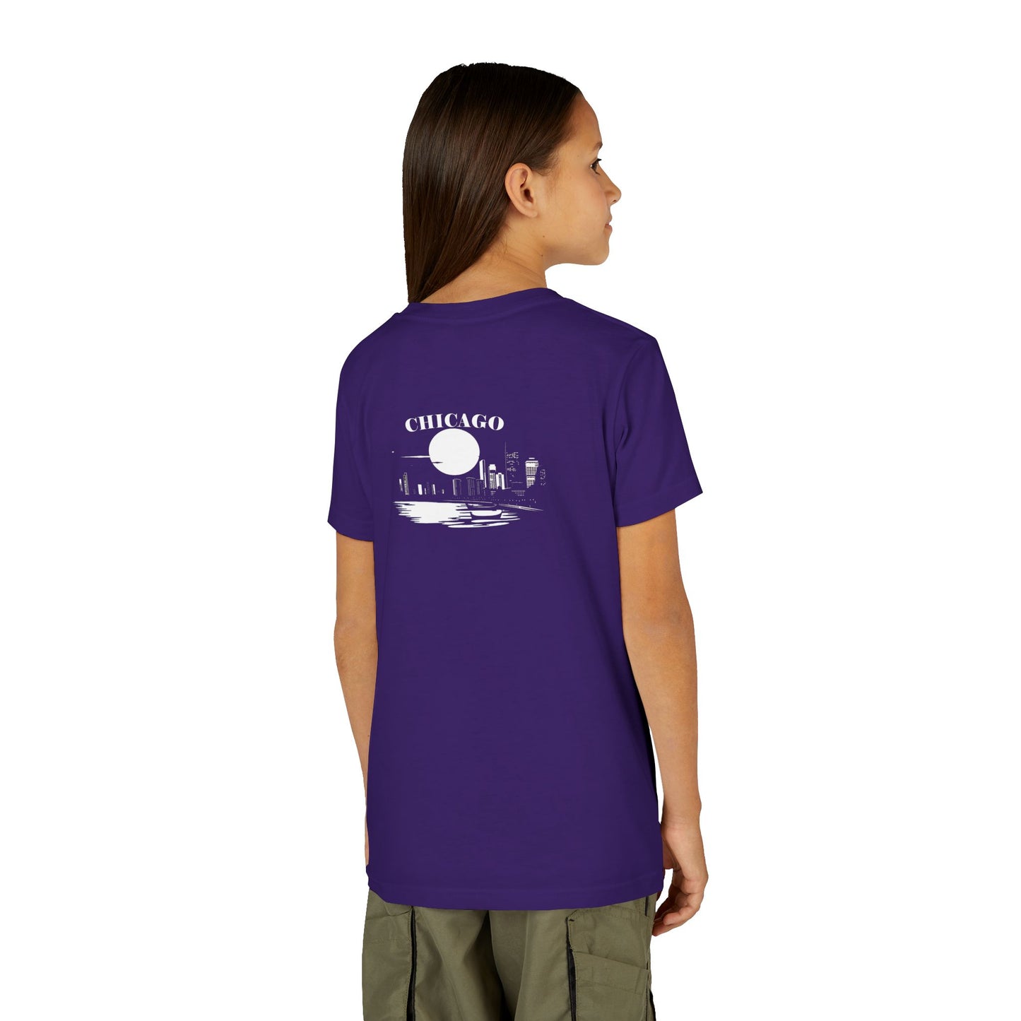 Mystery Noir Chicago Skyline Sunset Unisex Youth Short Sleeve Tee