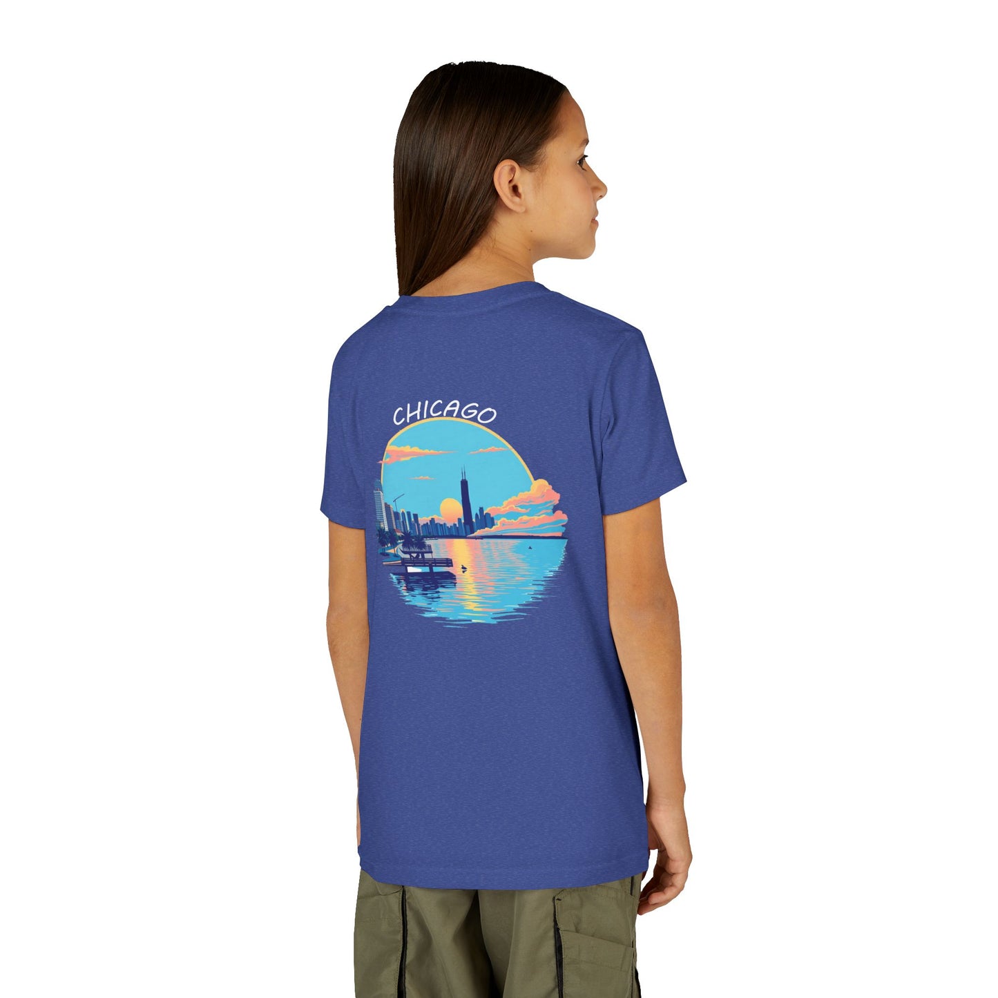 Retro Chicago Sunset Unisex Youth Short Sleeve Tee