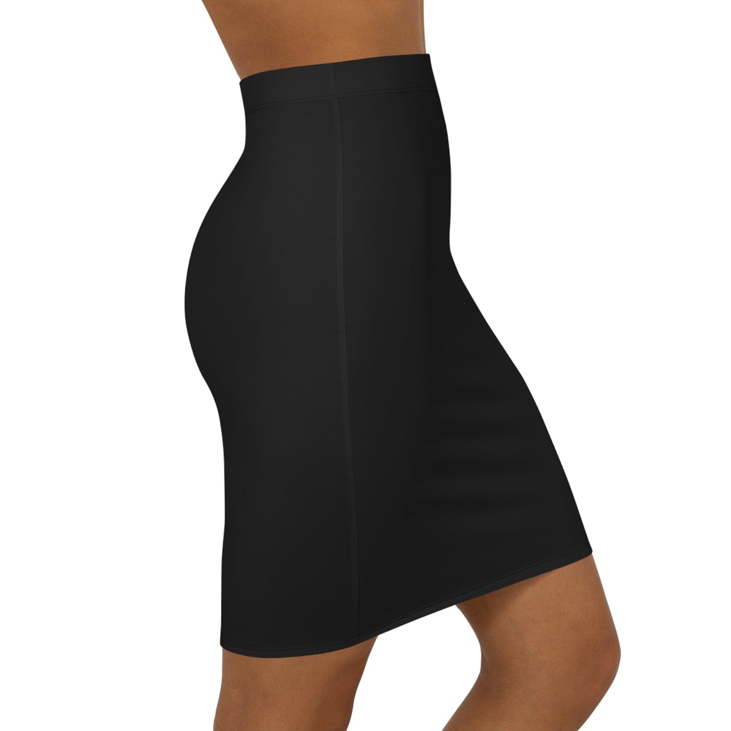 Solid Black Print Mid-Waist Pencil Skirt