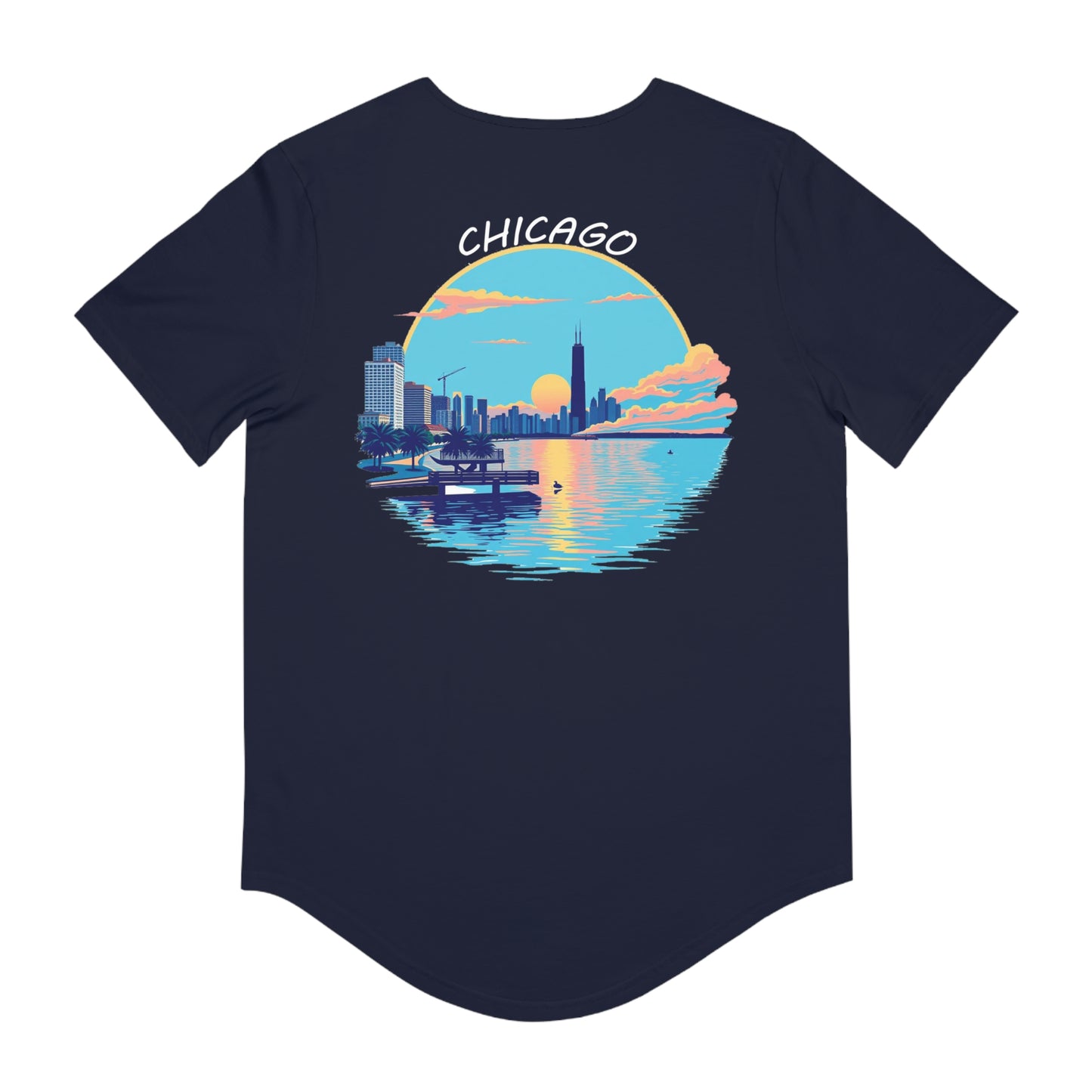 Retro Chicago Sunset Men's Jersey Curved Hem Tee