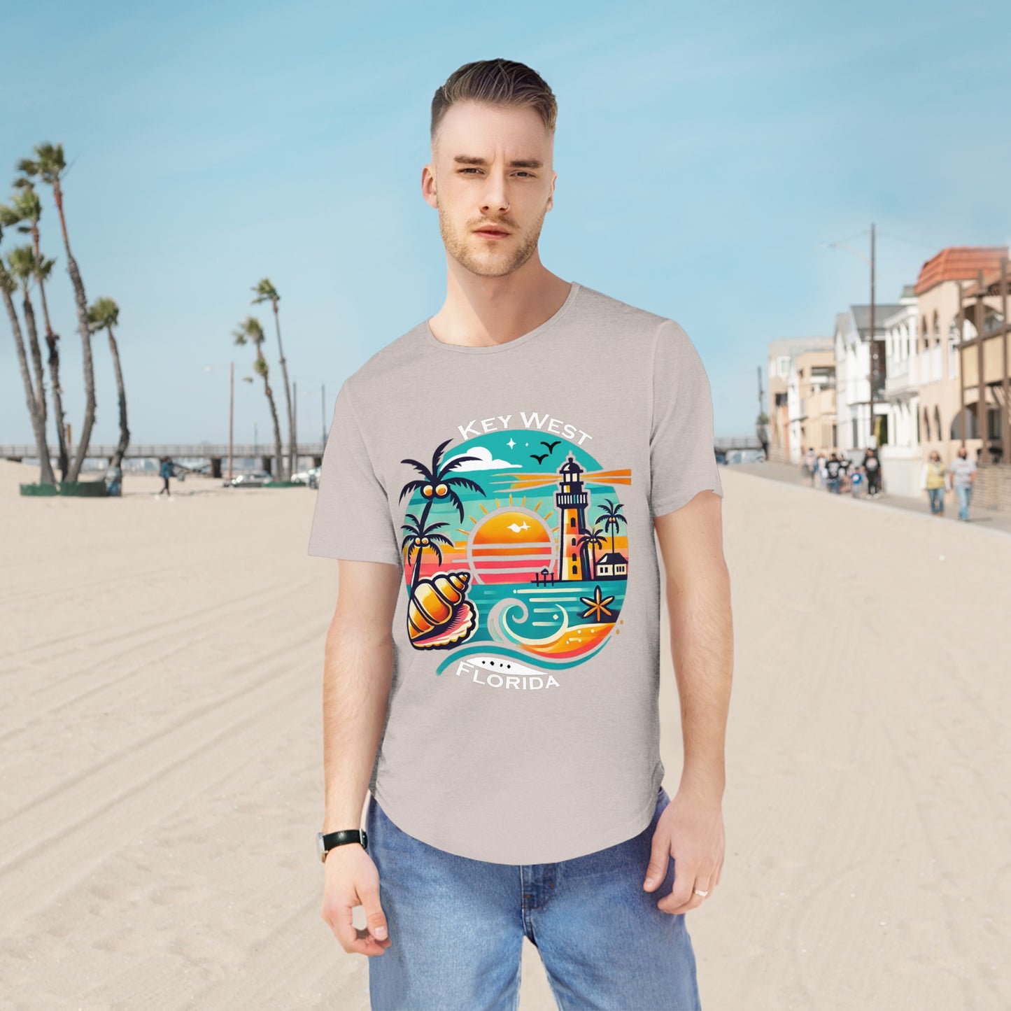 Vibrant Key West Men's Jersey Curved Hem Tee
