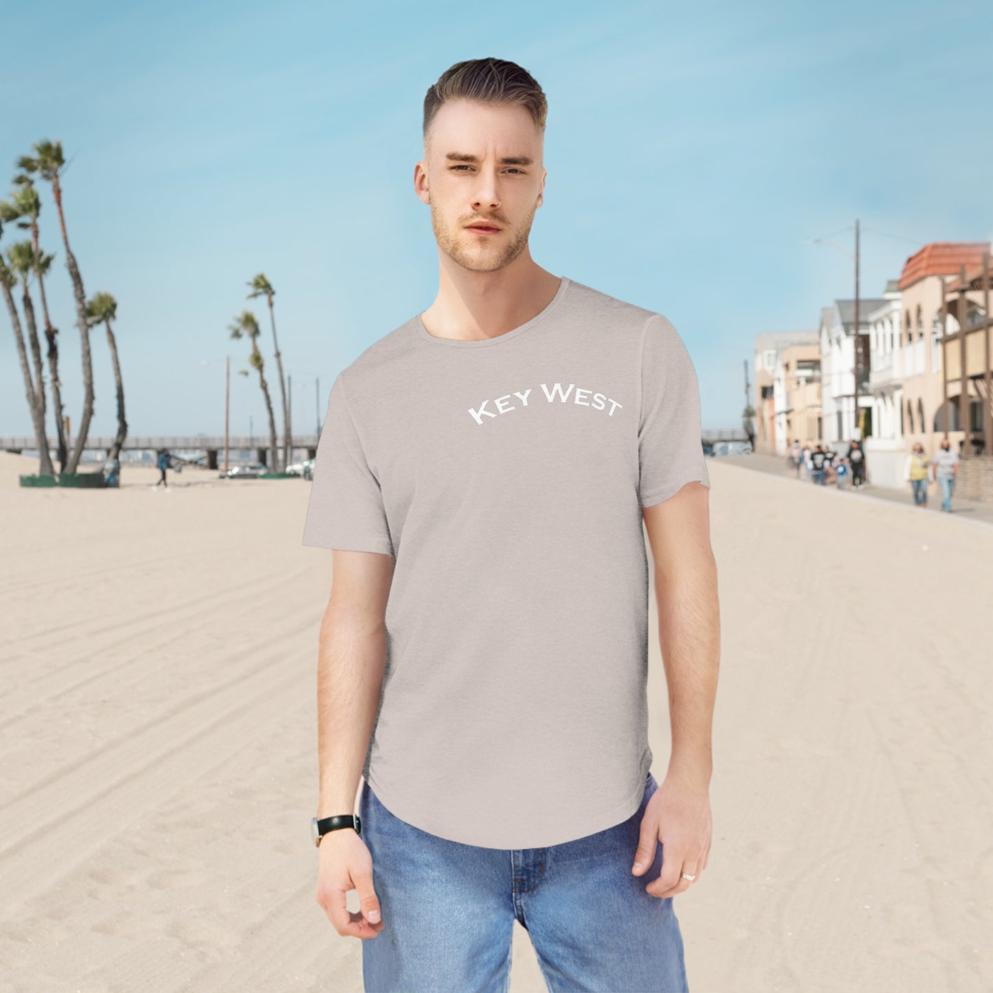 Vibrant Key West Men's Jersey Curved Hem Tee