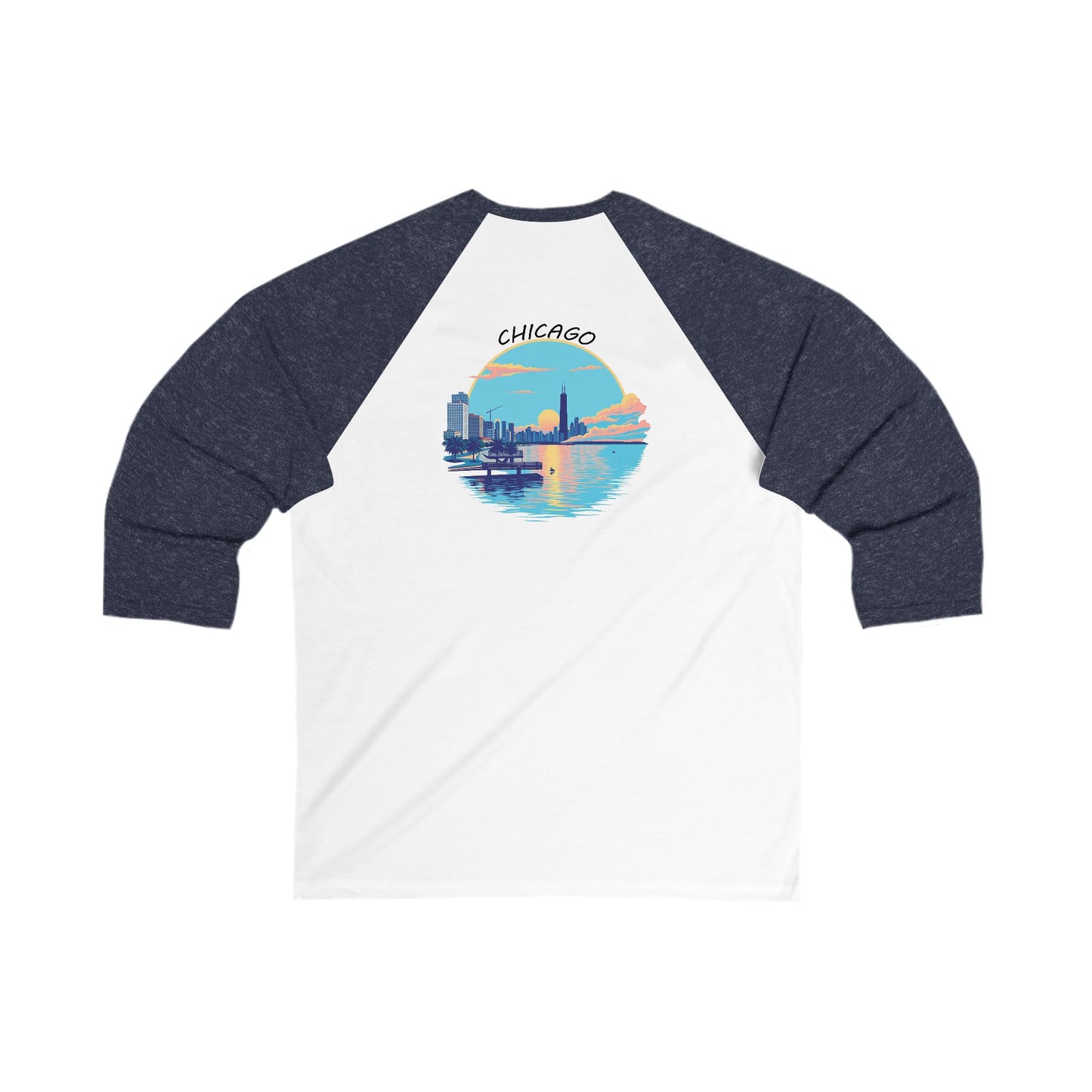 Retro Chicago Sunset Men's 3/4 Sleeve Baseball Tee