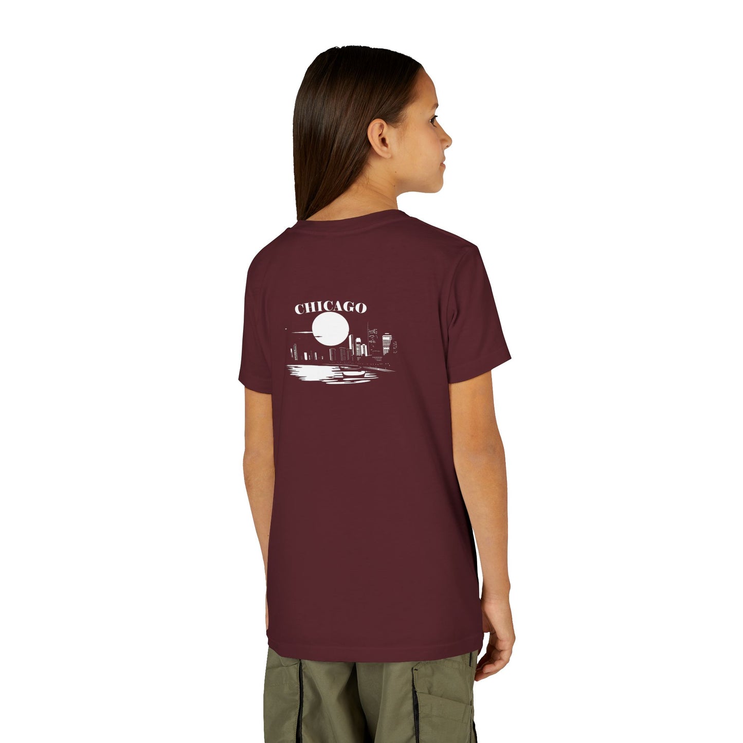 Mystery Noir Chicago Skyline Sunset Unisex Youth Short Sleeve Tee