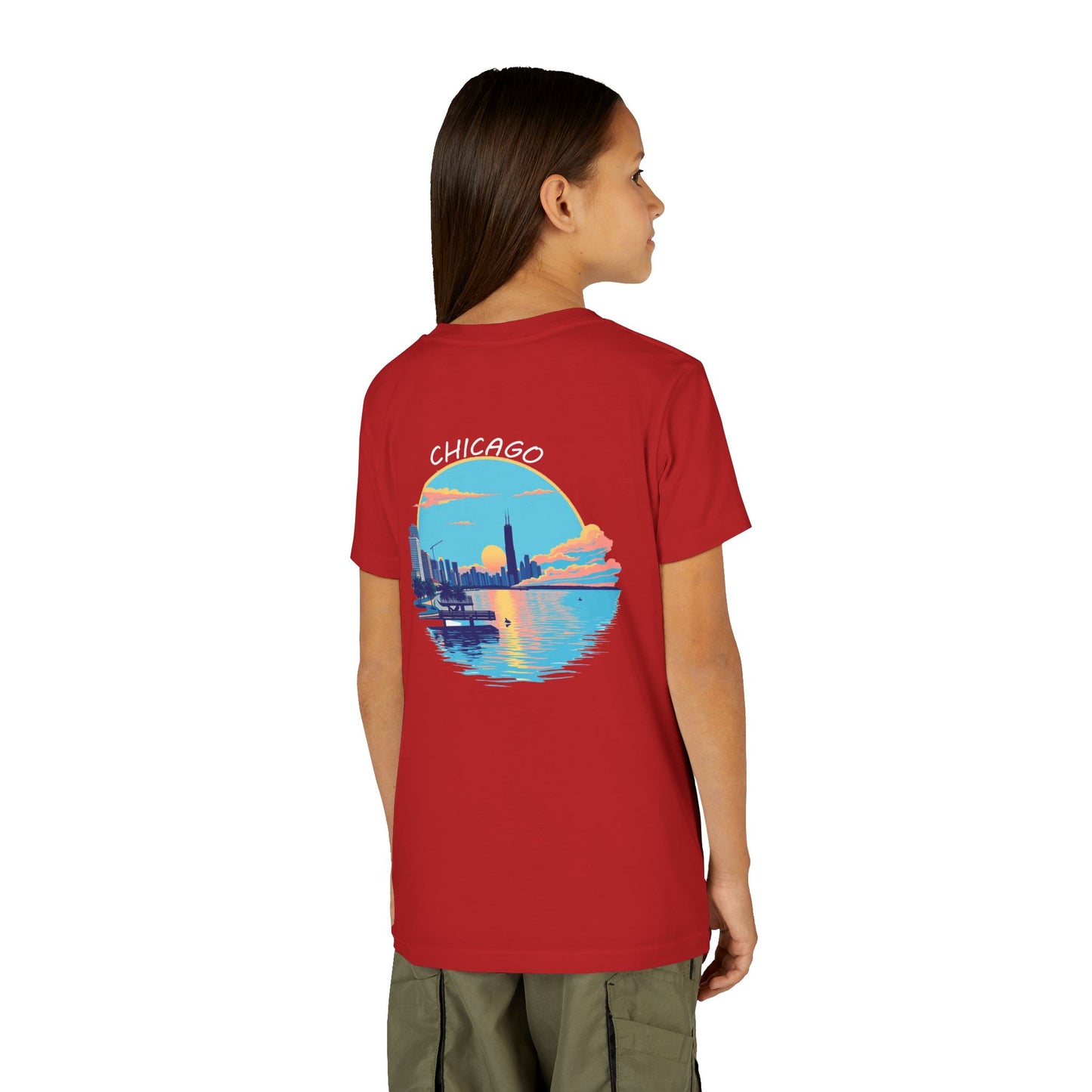 Retro Chicago Sunset Unisex Youth Short Sleeve Tee