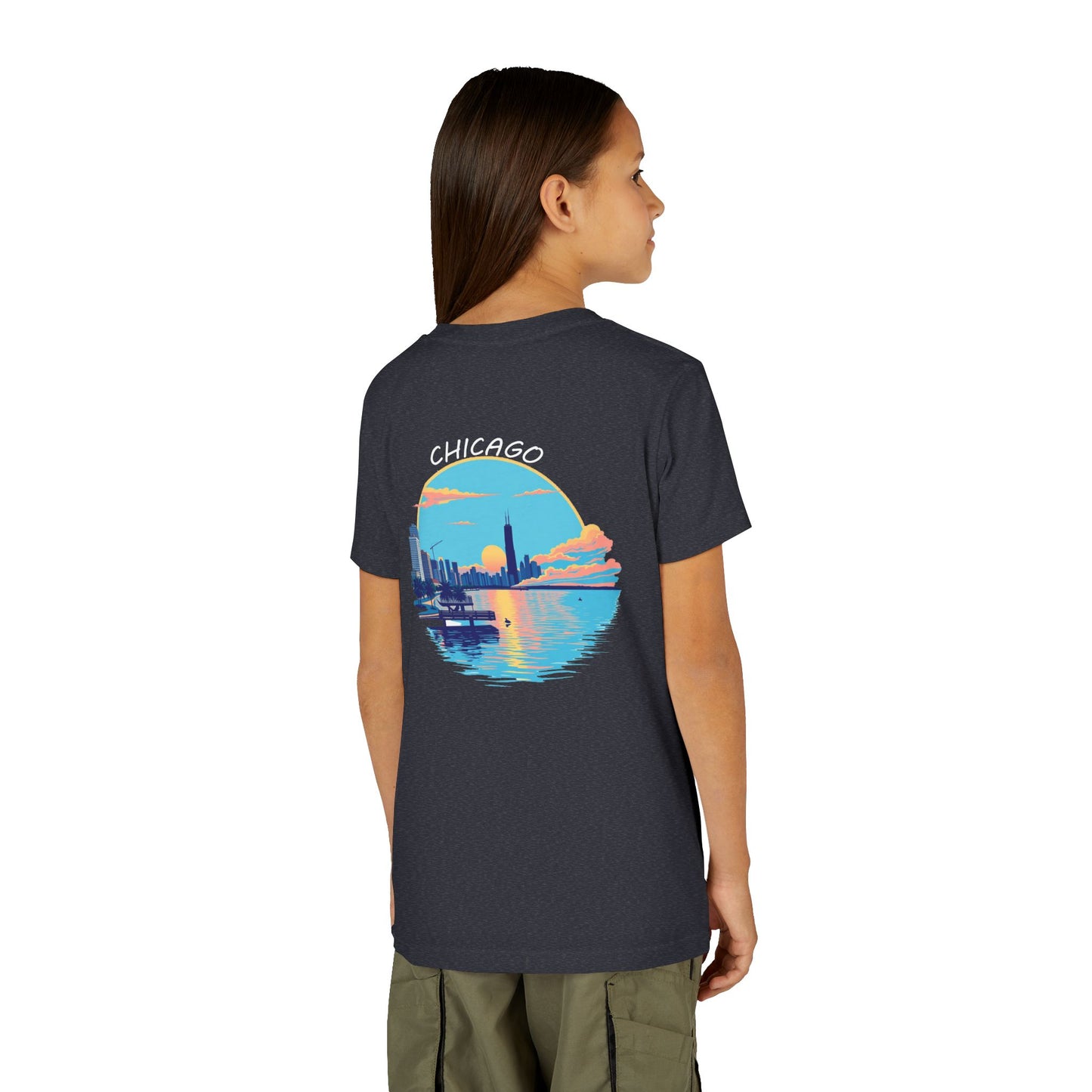 Retro Chicago Sunset Unisex Youth Short Sleeve Tee