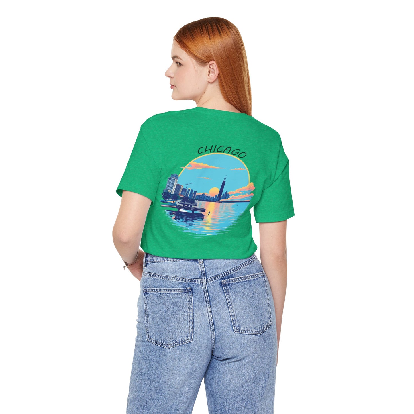 Retro Chicago Sunset Unisex Jersey Short Sleeve Tee
