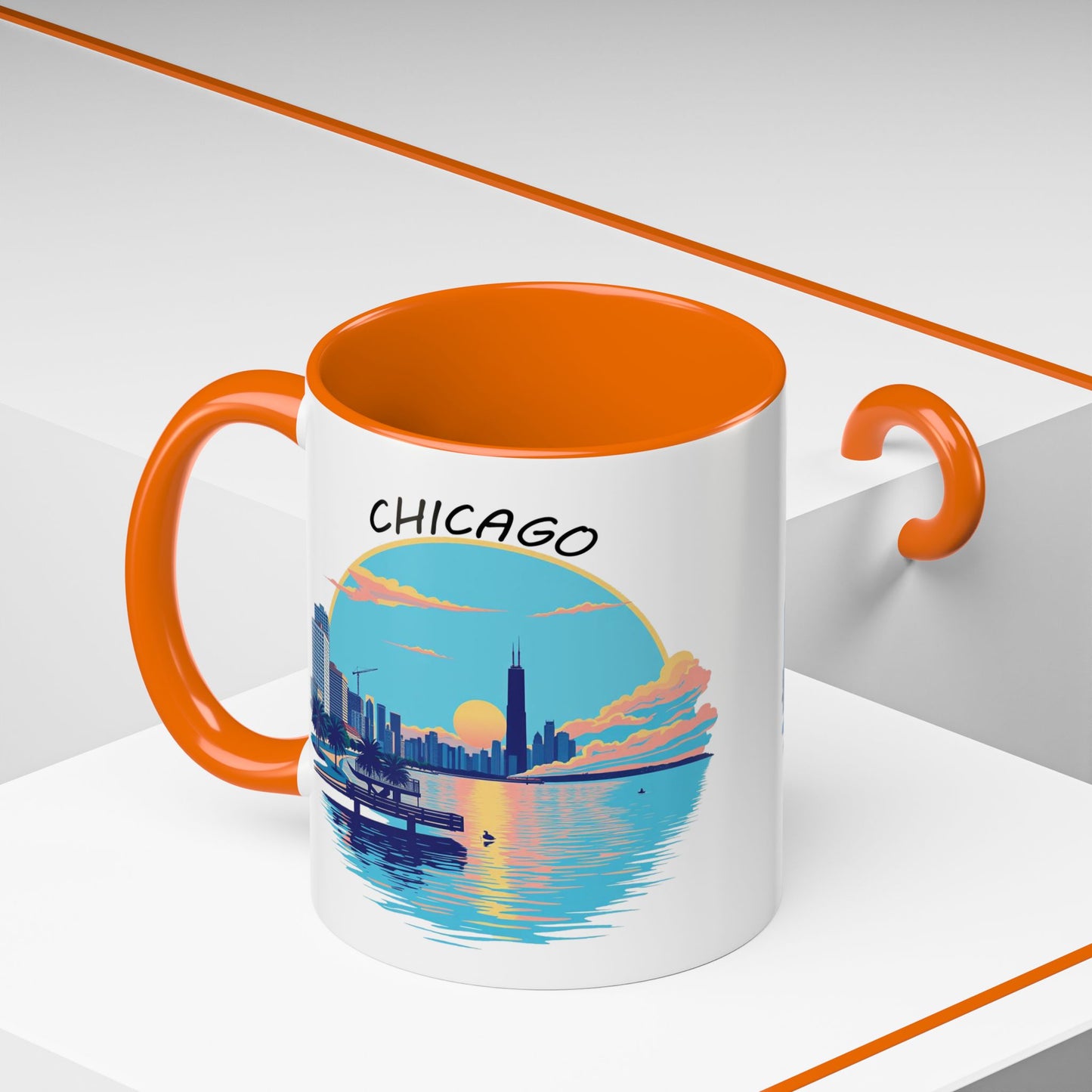 Retro Chicago Sunset Accent Coffee Mug