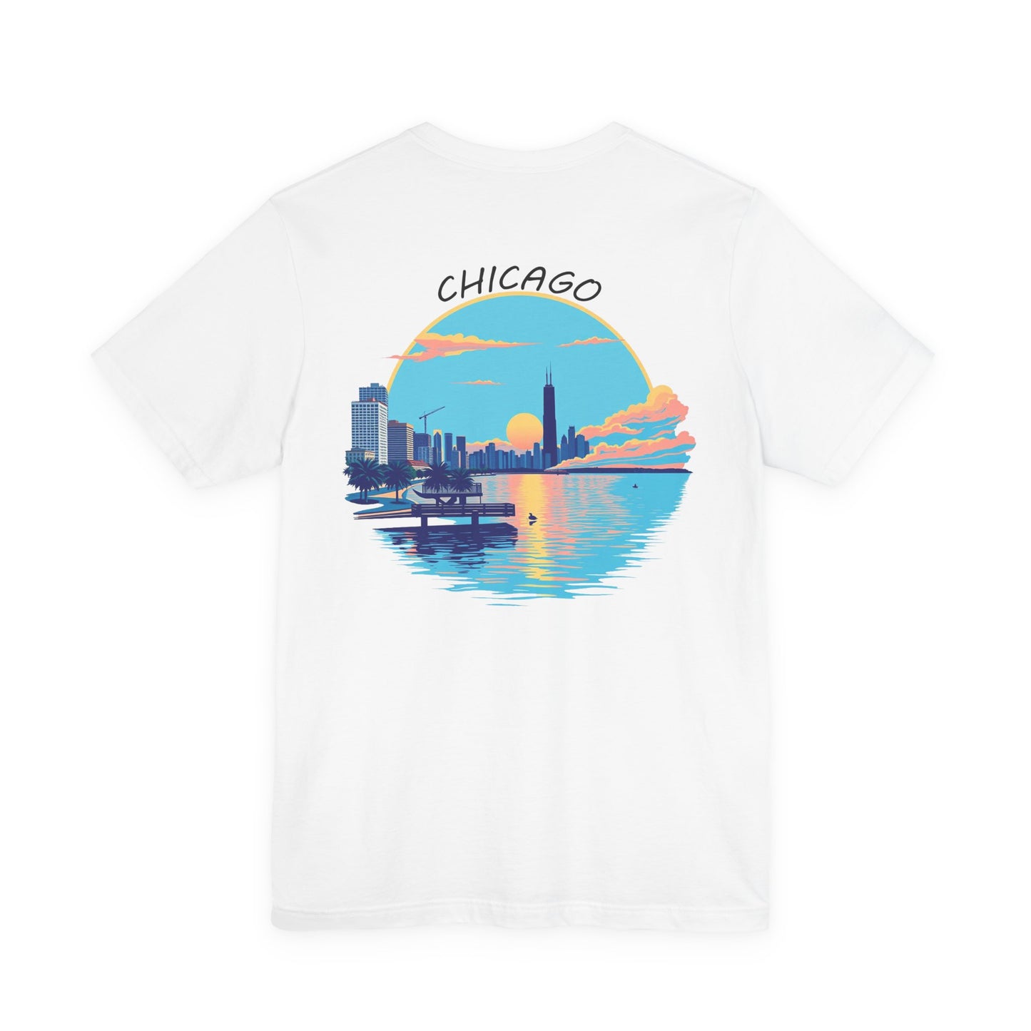 Retro Chicago Sunset Unisex Jersey Short Sleeve Tee