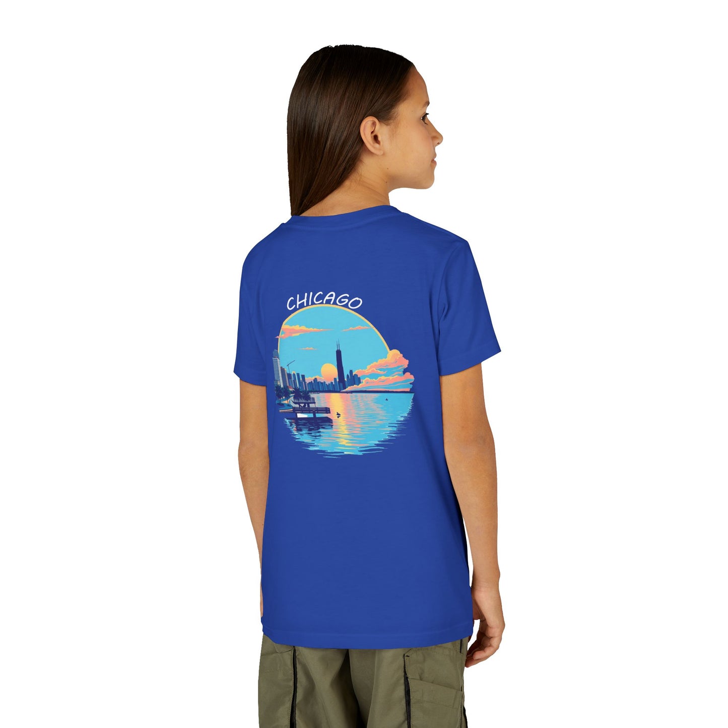 Retro Chicago Sunset Unisex Youth Short Sleeve Tee