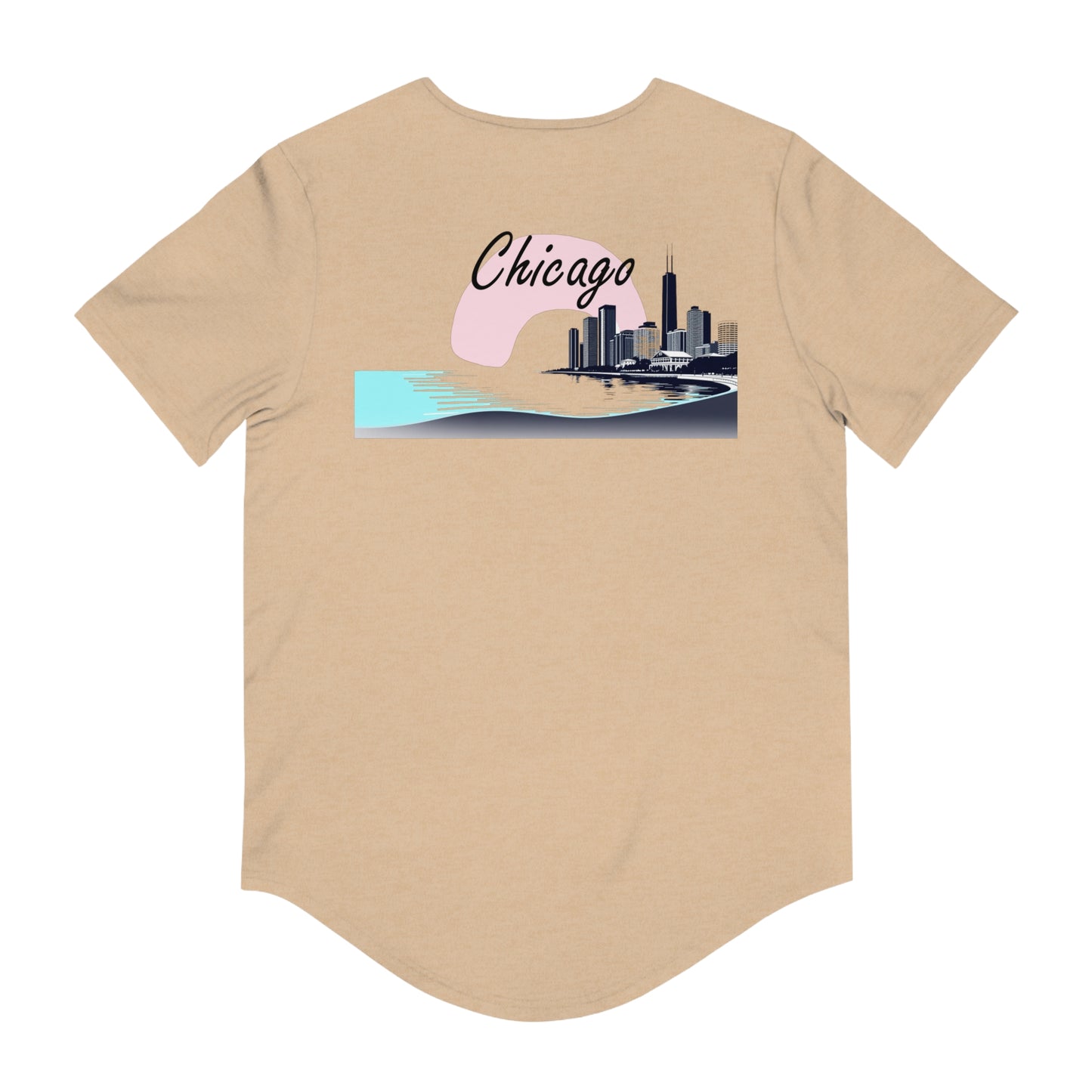 Elegant Chicago Skyline Men's Jersey Curved Hem Tee